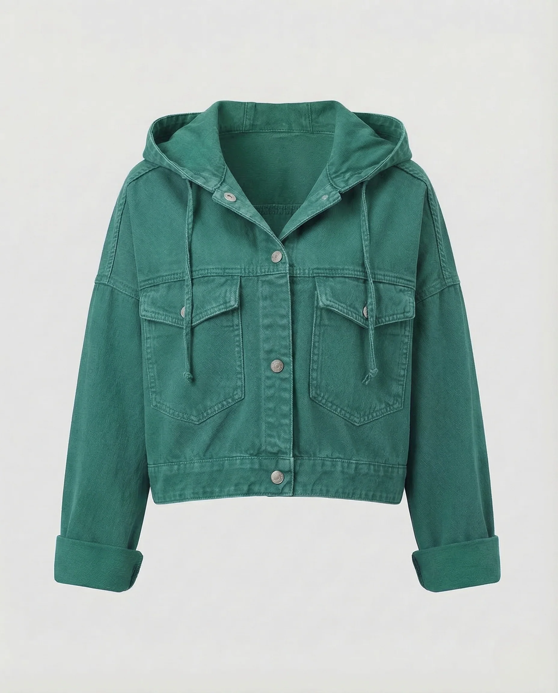 Damen Jeansjacke Kurz Kapuze - Image 8