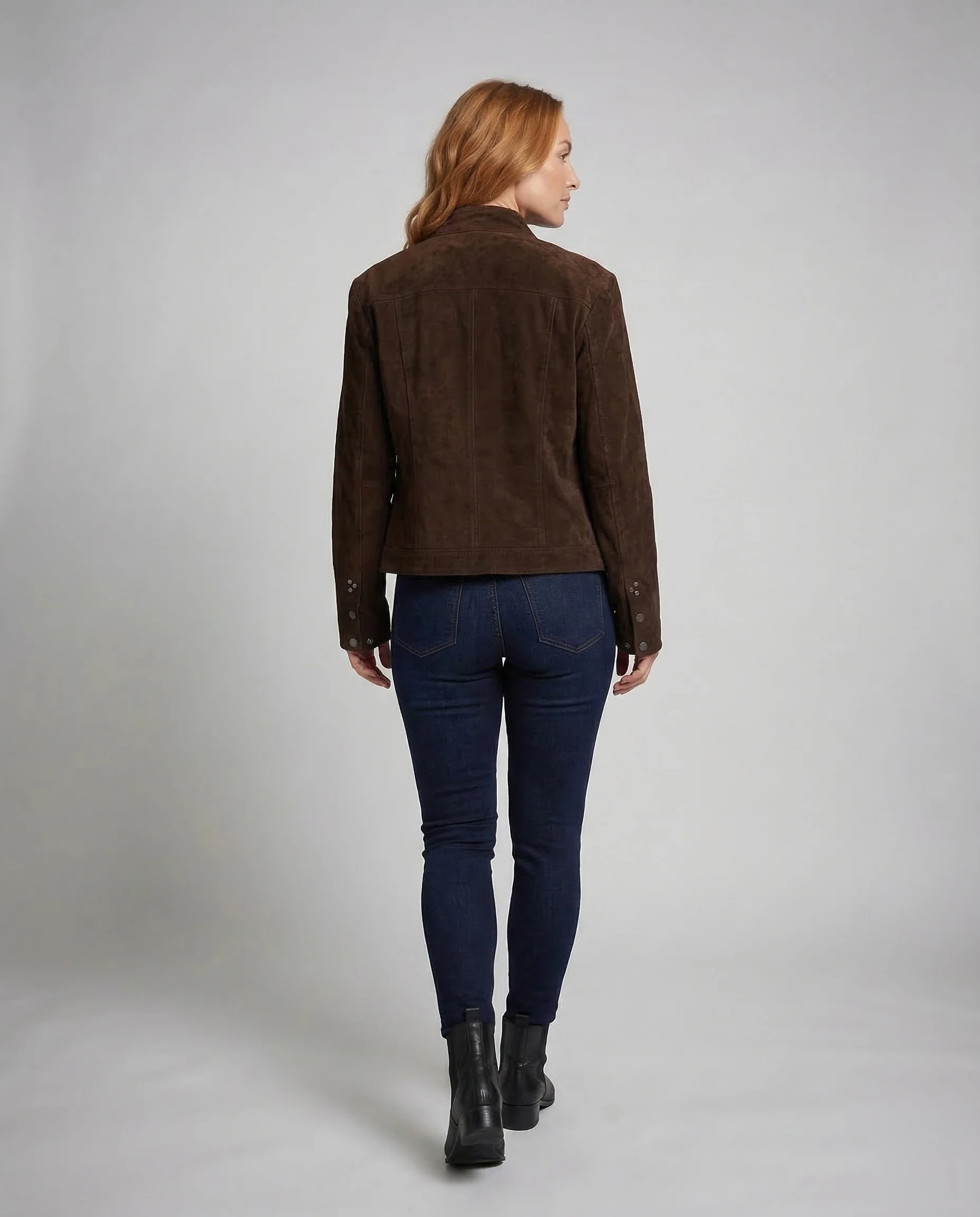 Damen Wildlederjacke Kurz Reißverschluss - Image 4
