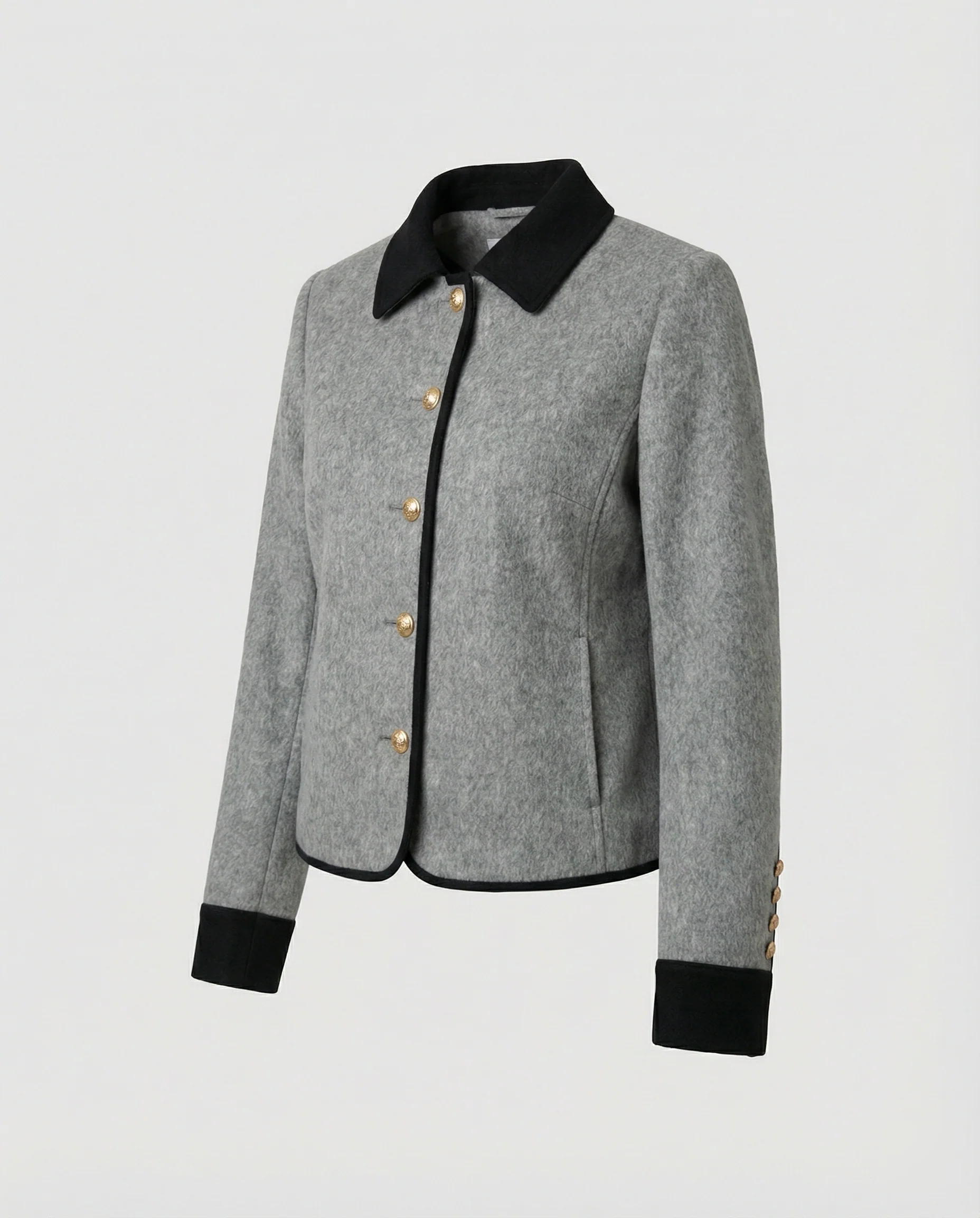Damen kurze Wollmix-Tweedjacke mit Zierknopfleiste und Brusttasche Heidi-Mode - Image 5