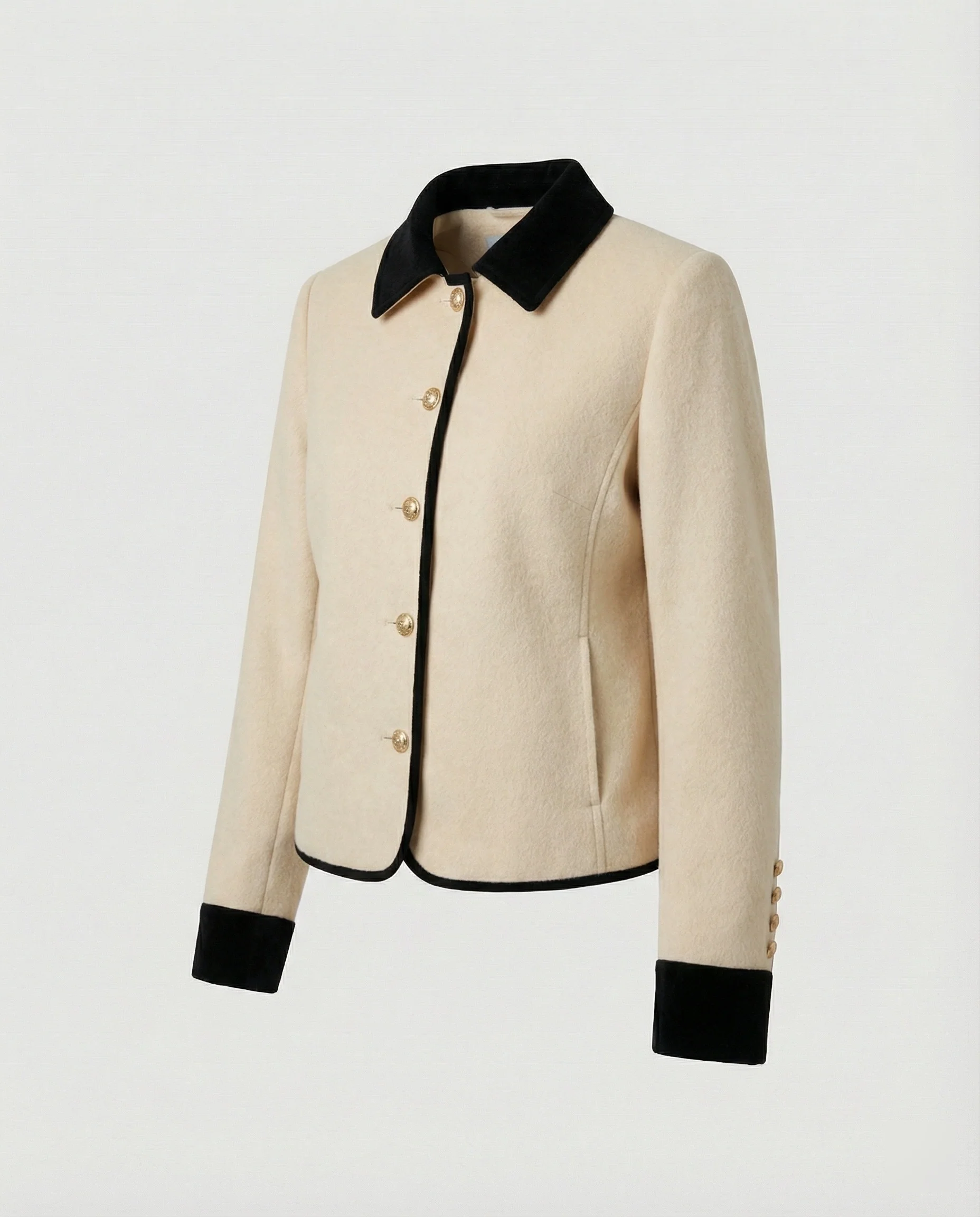 Damen kurze Wollmix-Tweedjacke mit Zierknopfleiste und Brusttasche Heidi-Mode - Image 6