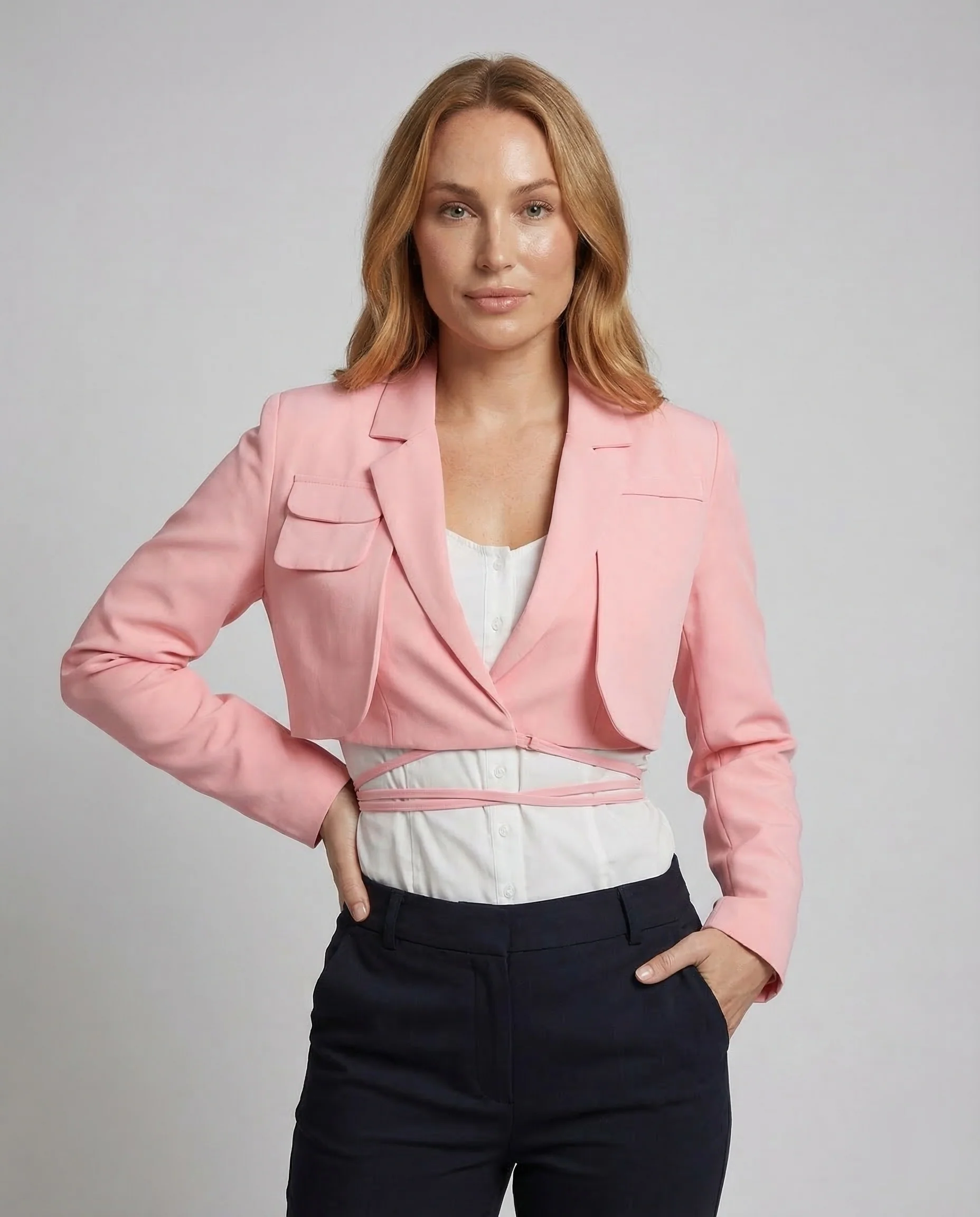 Damen Wickelblazer Kurz Gürtel - Image 2