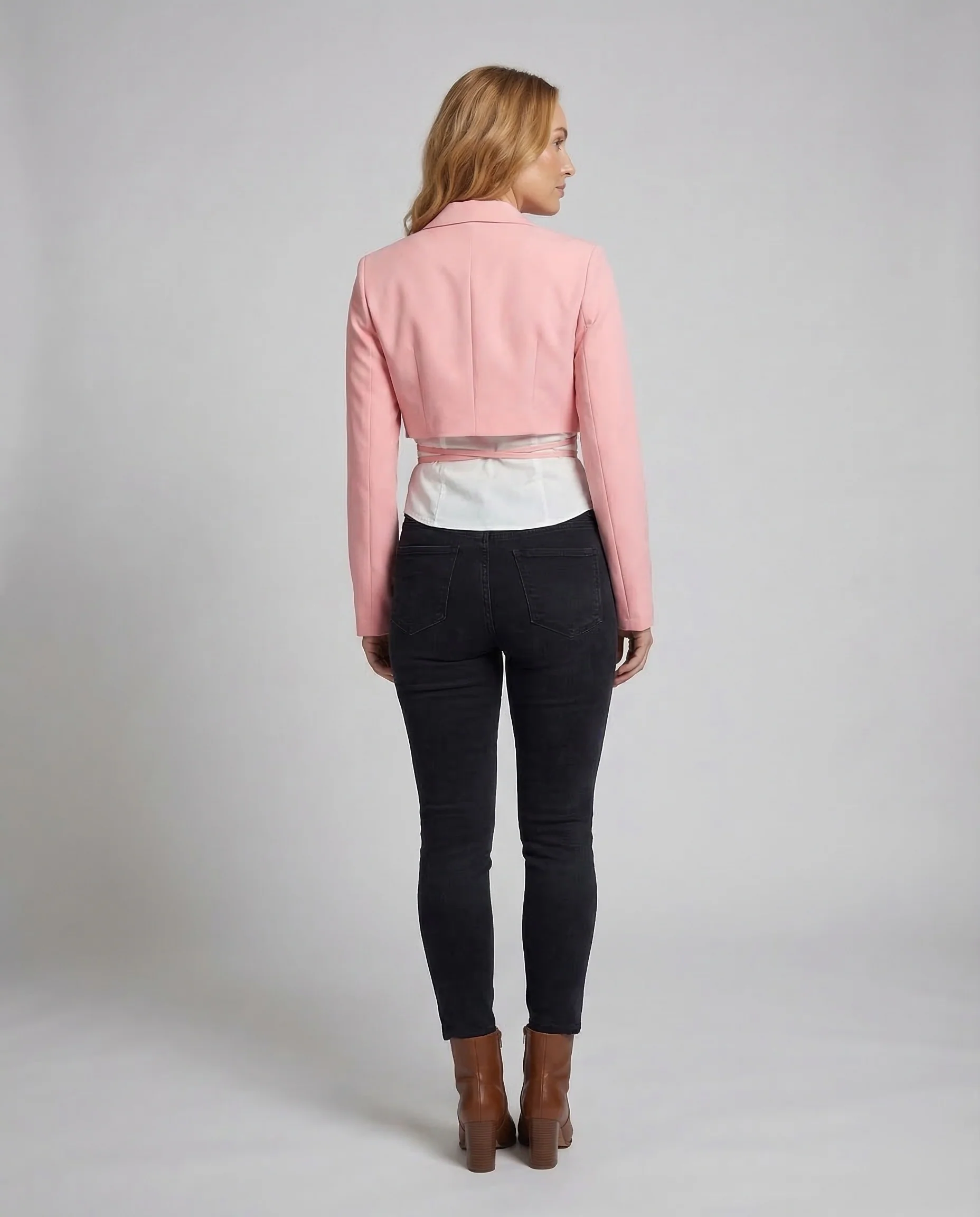 Damen Wickelblazer Kurz Gürtel - Image 4