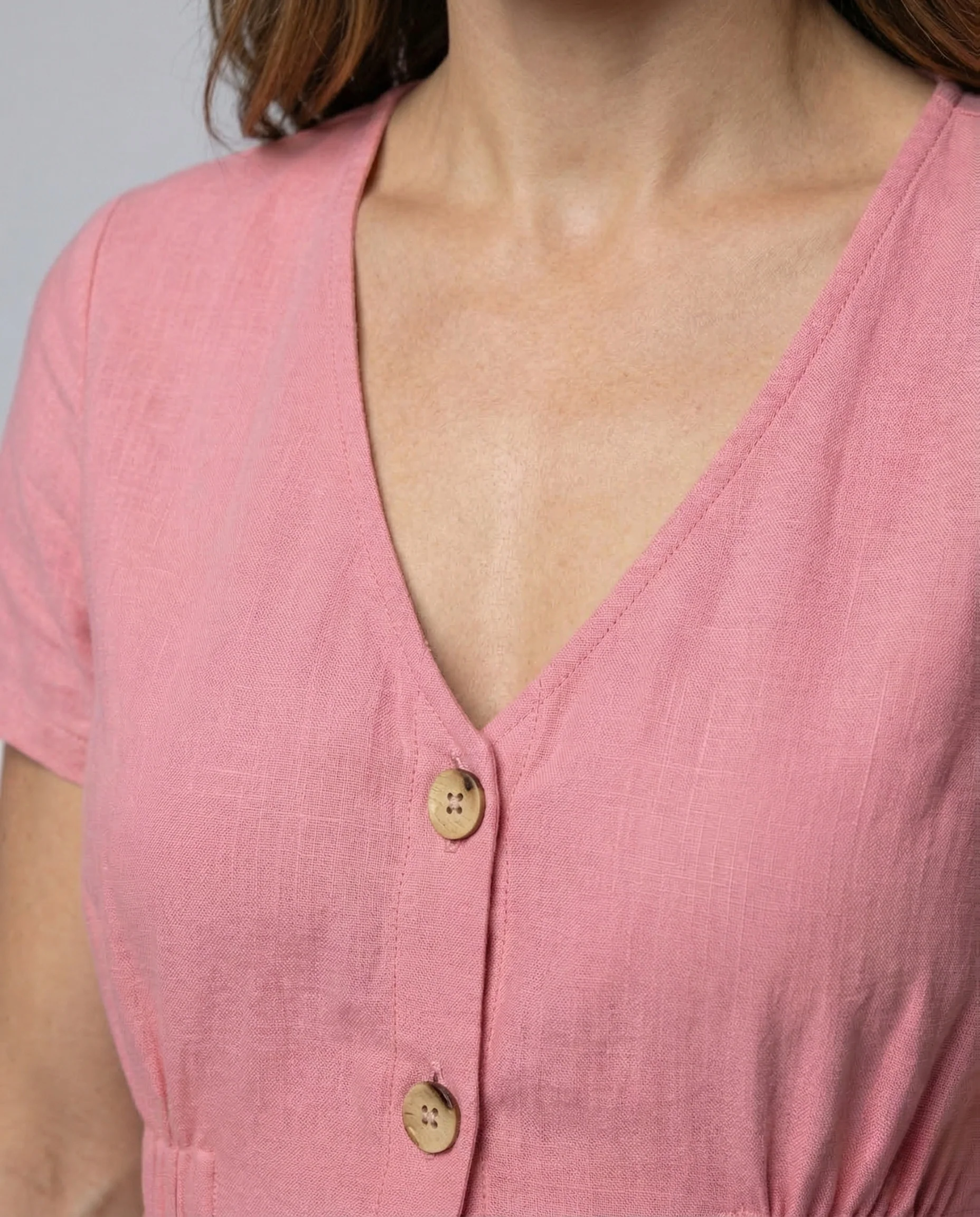 Damen Sommerkleid V Ausschnitt Knopfleiste Empire - Image 3