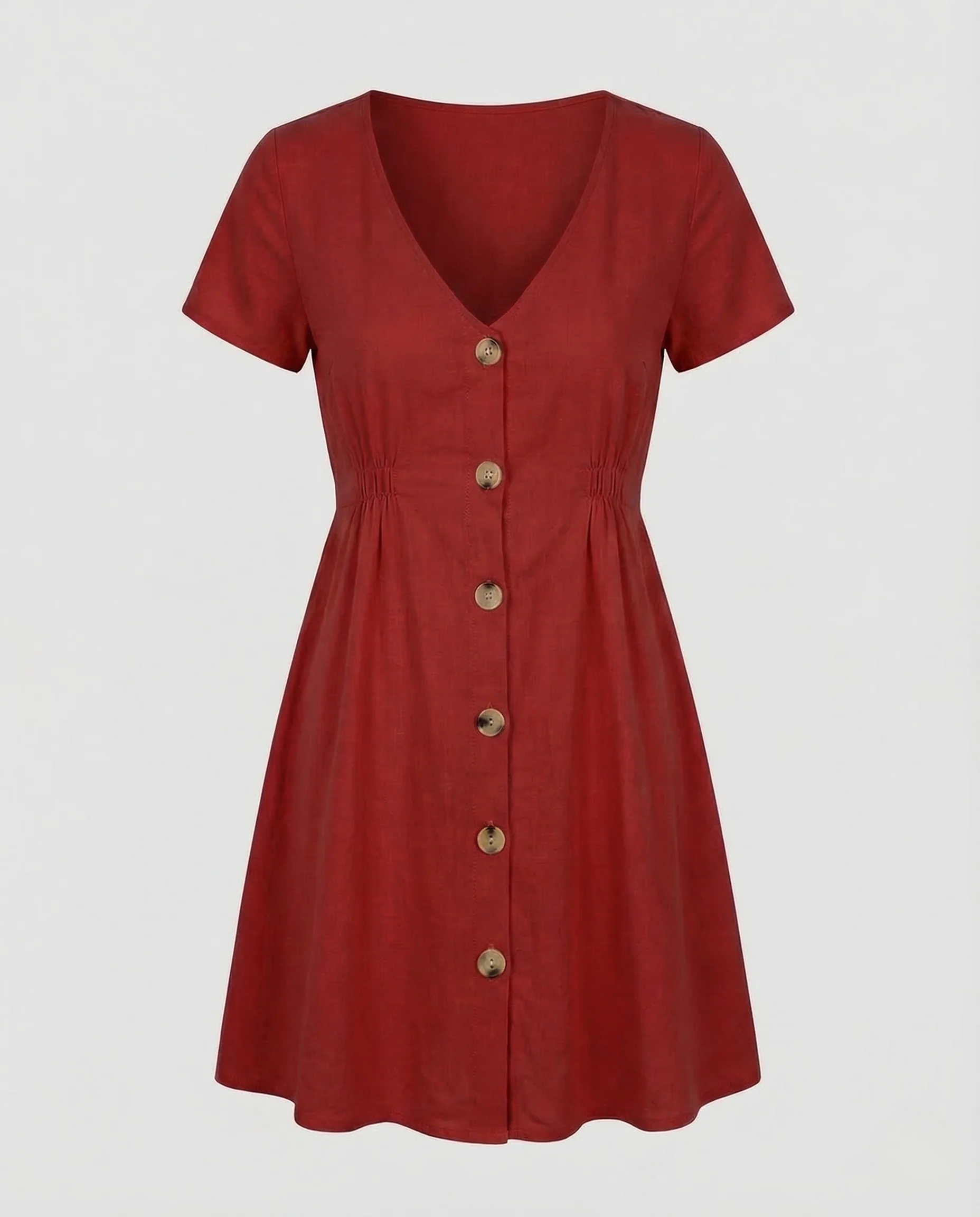 Damen Sommerkleid V Ausschnitt Knopfleiste Empire - Image 7