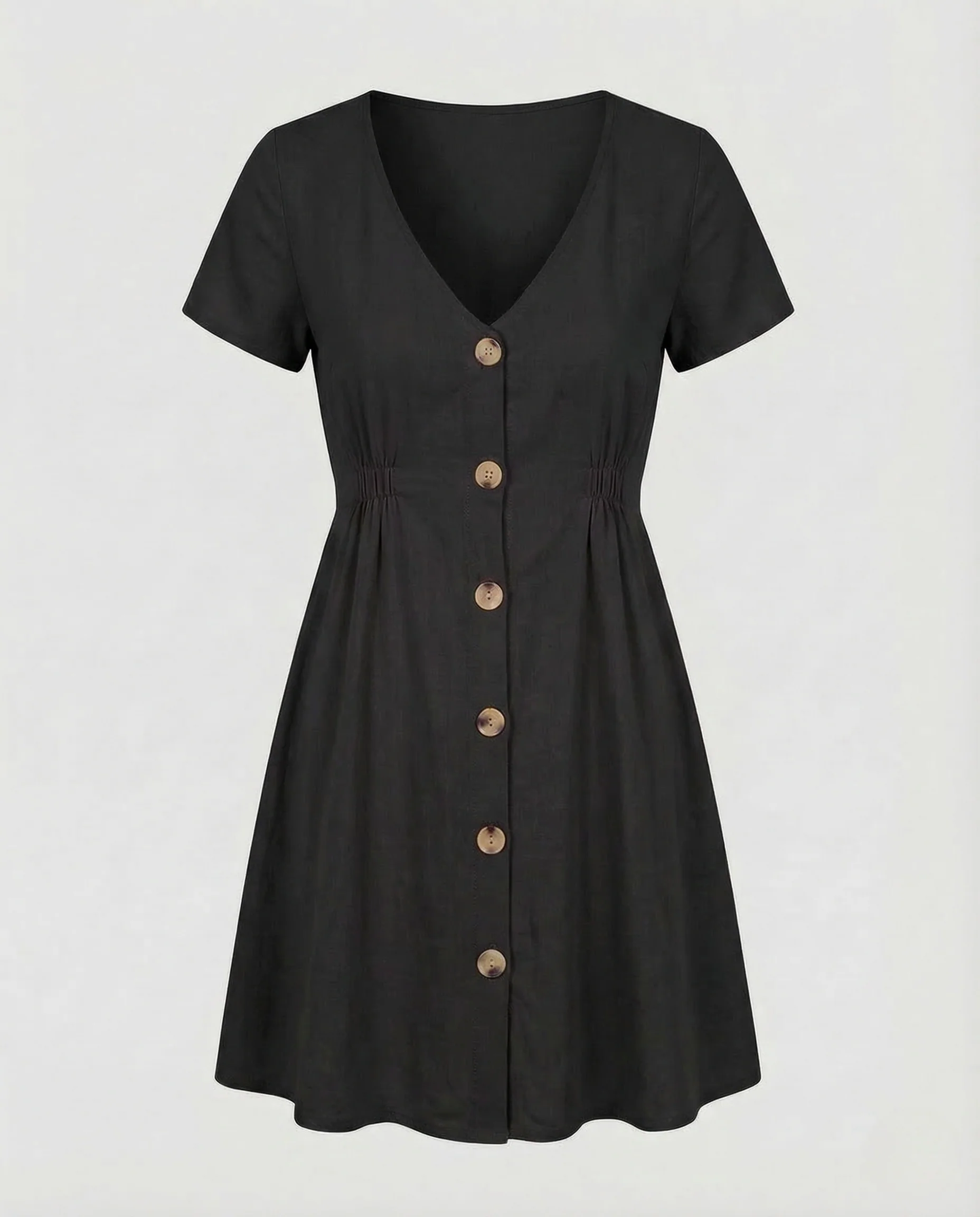 Damen Sommerkleid V Ausschnitt Knopfleiste Empire - Image 8