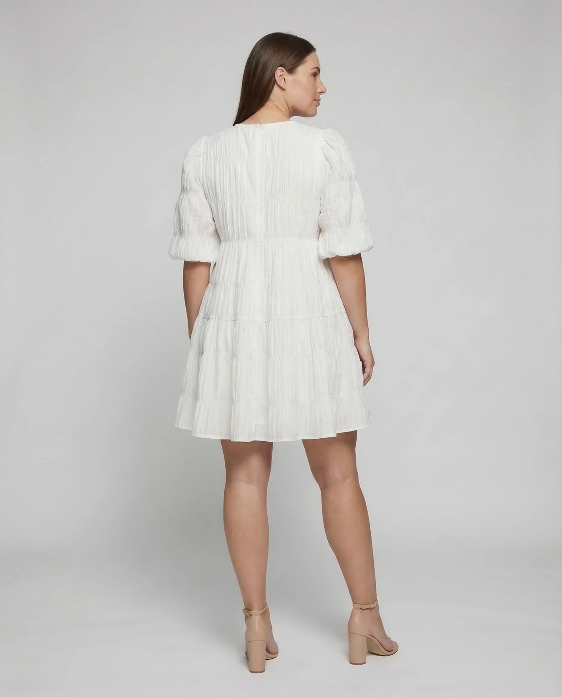 Damen Babydoll Stufenkleid Puffärmel - Image 4