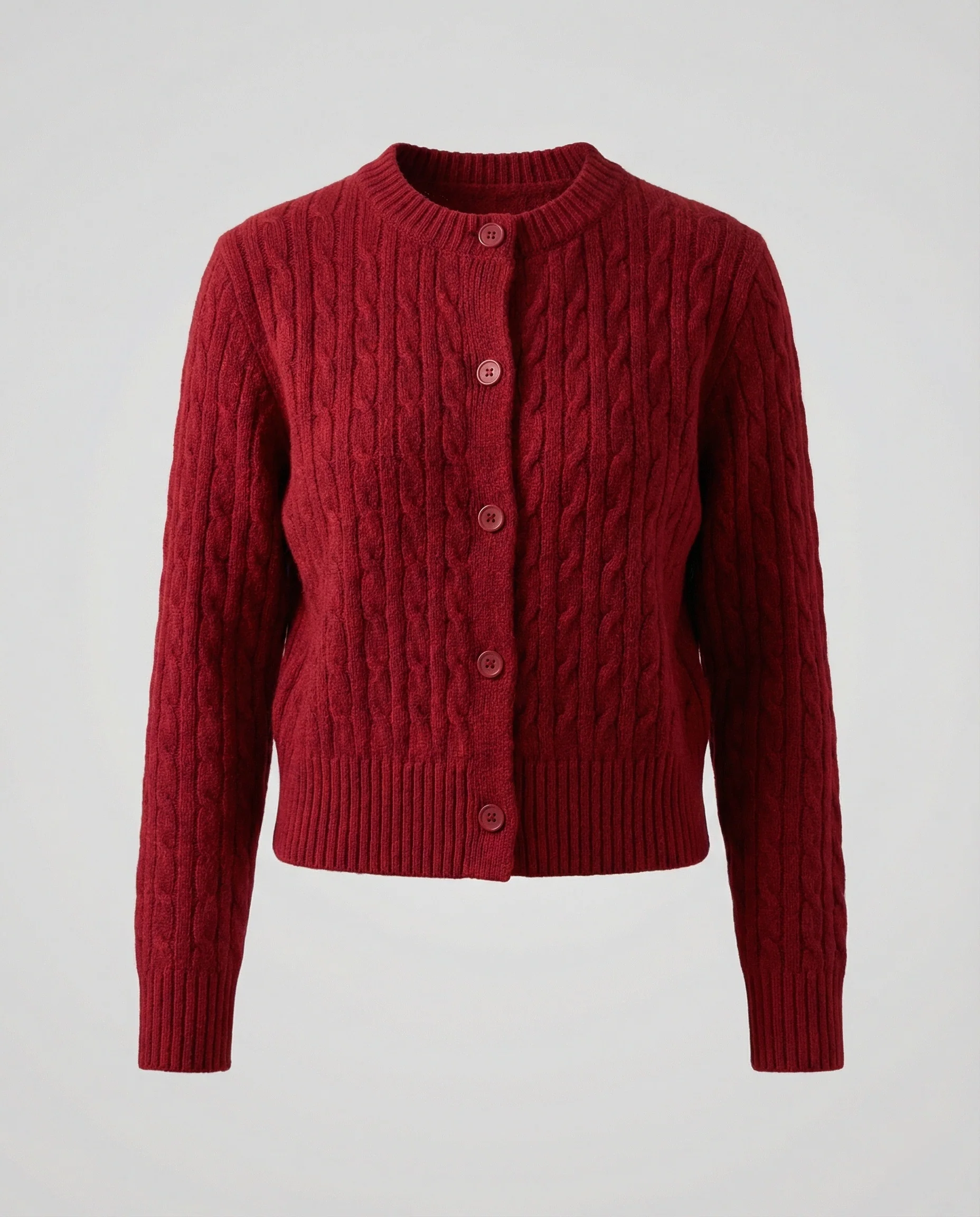Kurzgeschnittene Zopfmuster-Strickjacke mit Rundhalsausschnitt und Rippenbund Heidi-Mode - Image 4