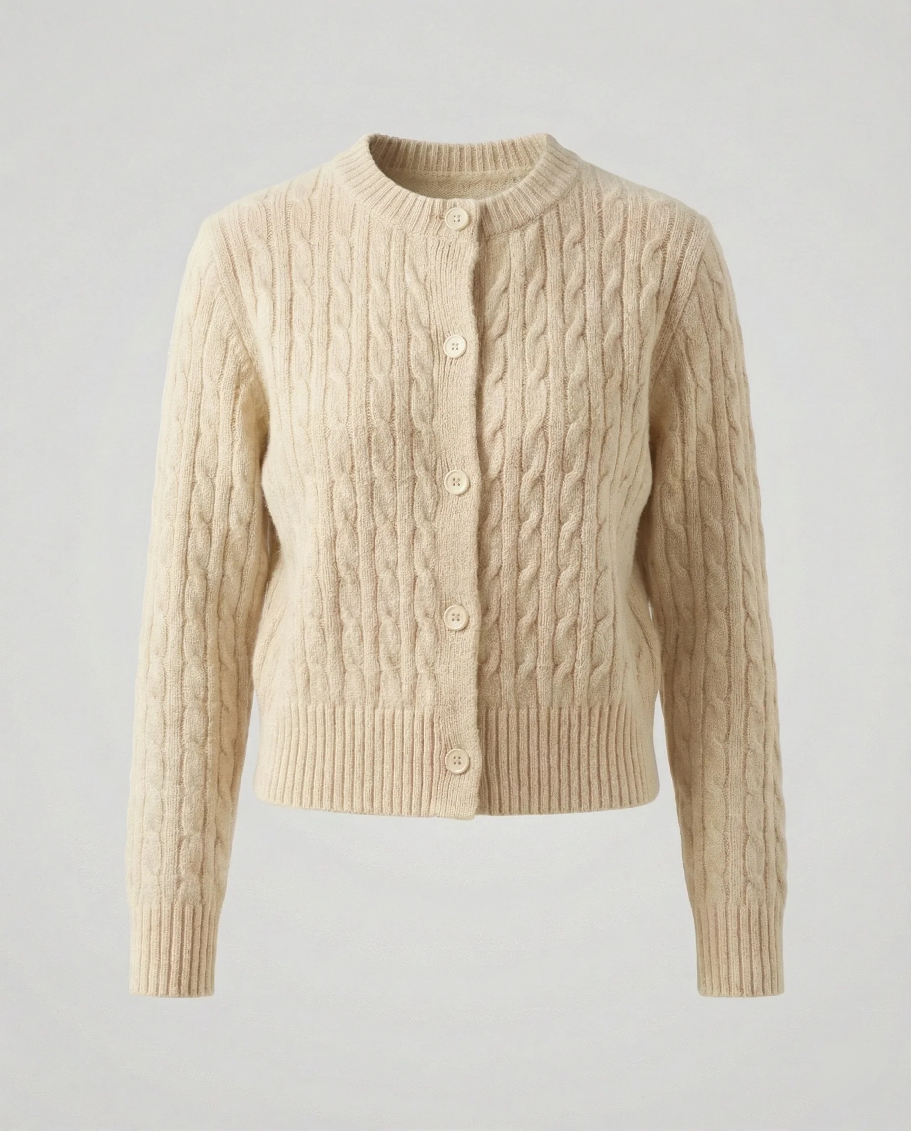 Kurzgeschnittene Zopfmuster-Strickjacke mit Rundhalsausschnitt und Rippenbund Heidi-Mode - Image 6