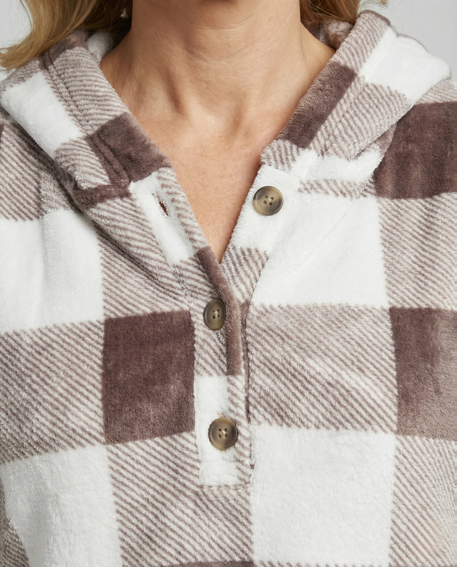 Damen Hoodie Fleece Karo - Image 3