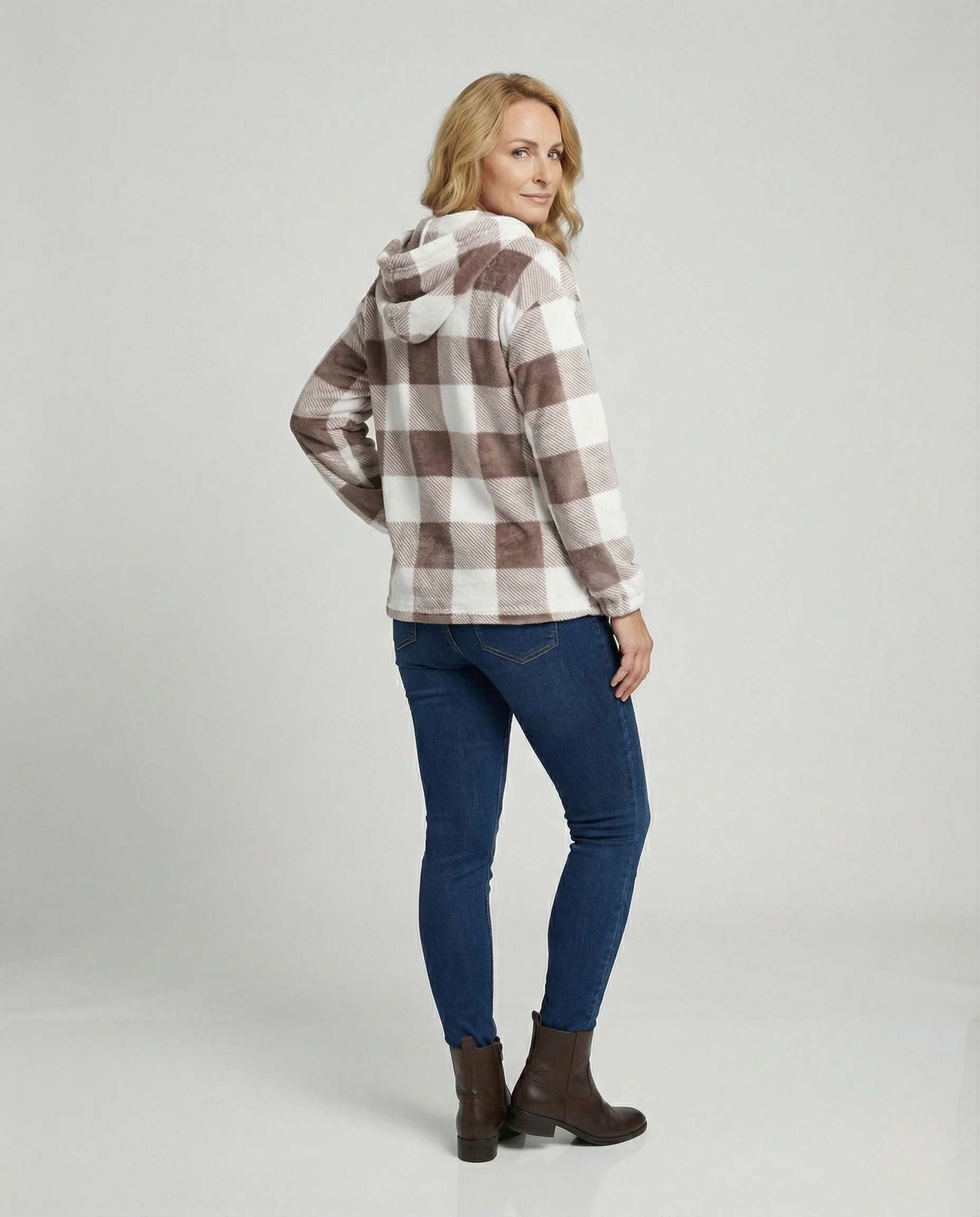 Damen Hoodie Fleece Karo - Image 4