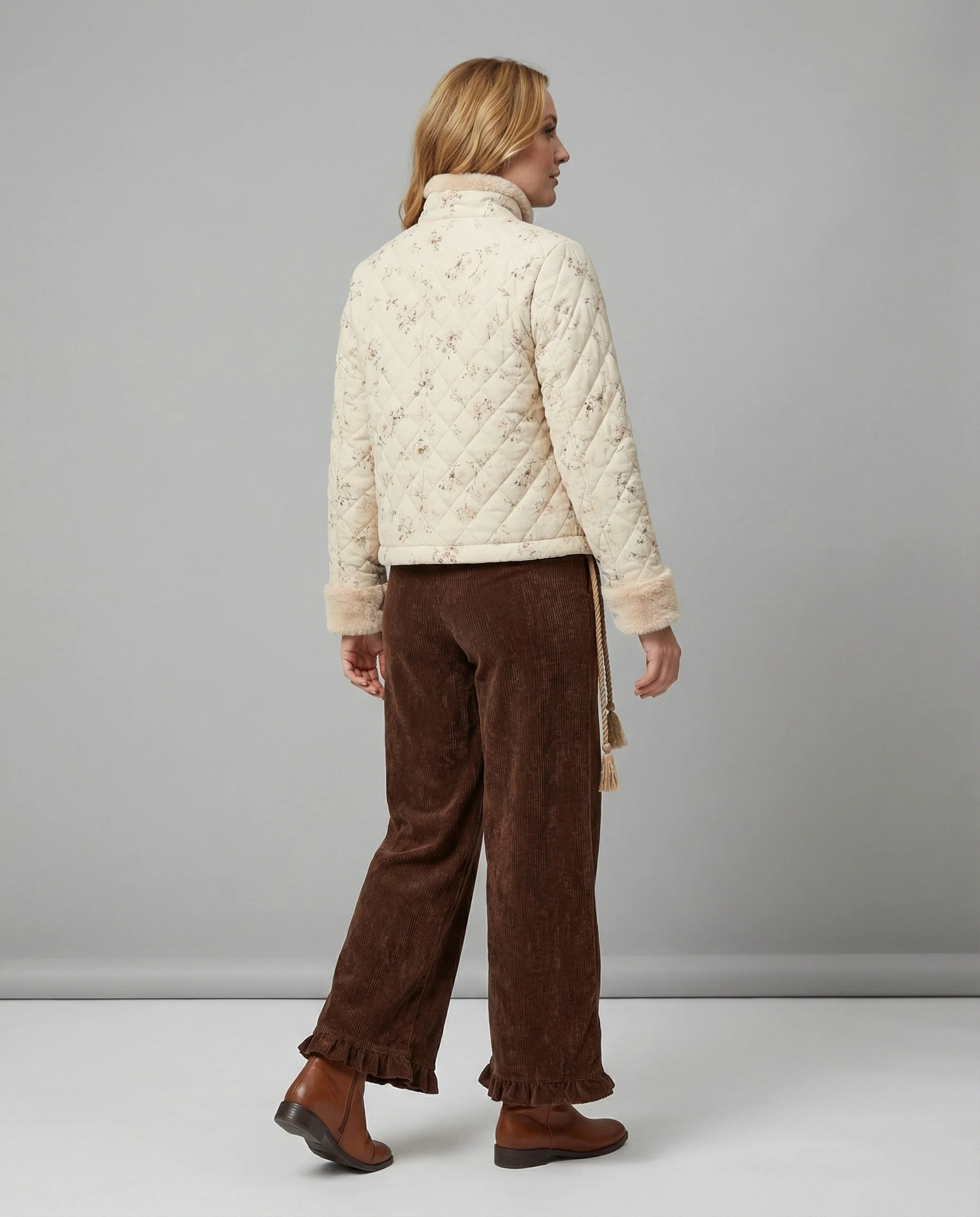Kuscheliges Winter-Loungewear-Ensemble mit plüschgefütterter Kurzjacke, weiten Kimonoärmeln und fließender Samthose Heidi Mode - Image 3