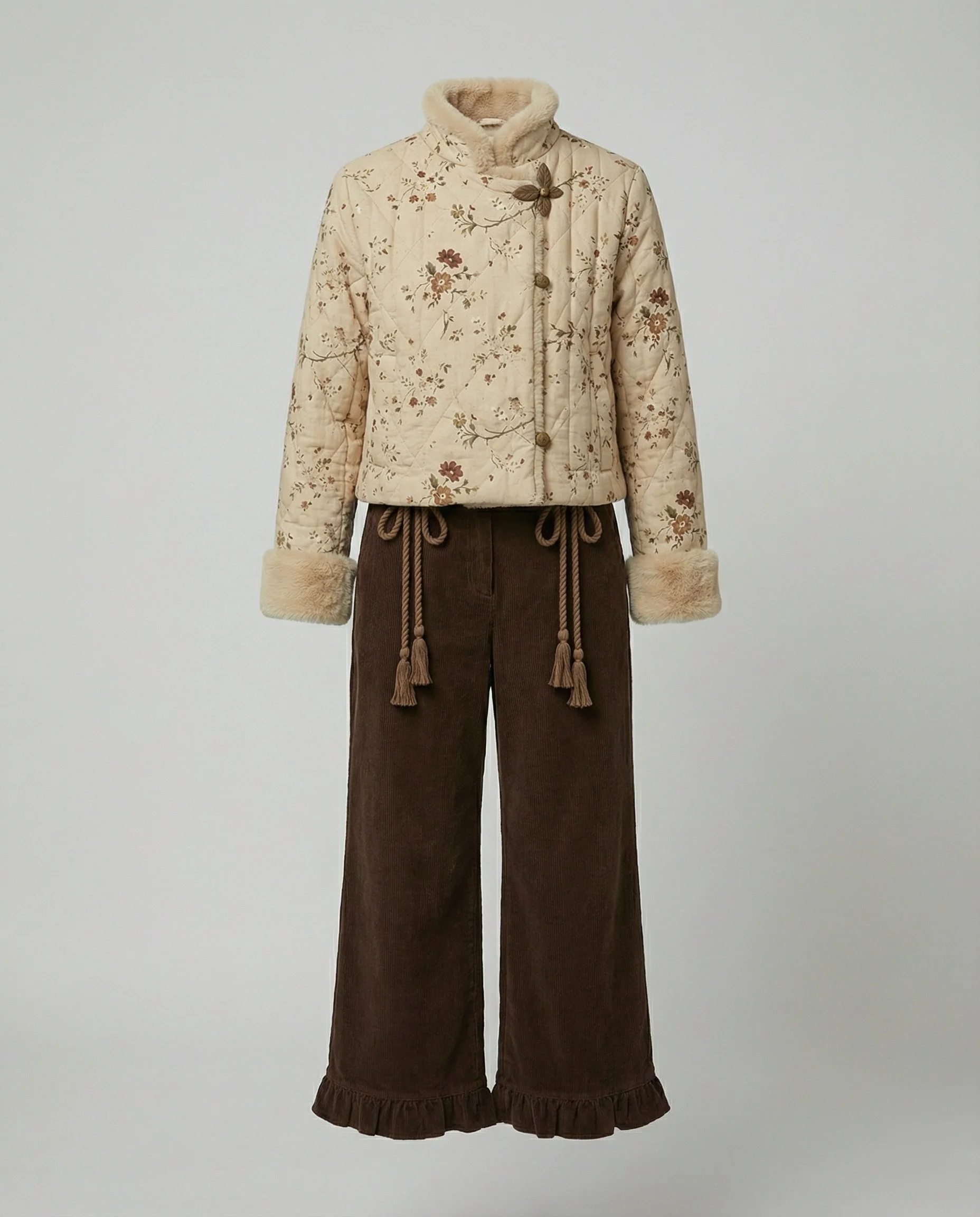 Kuscheliges Winter-Loungewear-Ensemble mit plüschgefütterter Kurzjacke, weiten Kimonoärmeln und fließender Samthose Heidi Mode - Image 4