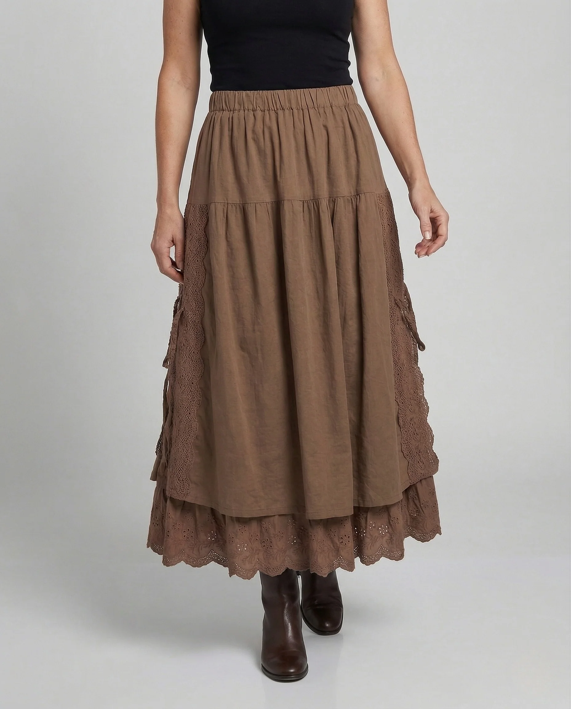 Damen Boho Lagenrock mit Spitze - Image 2