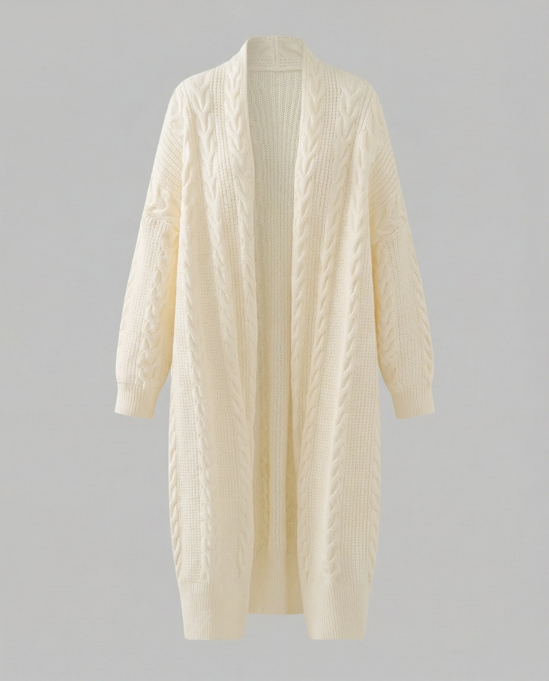 Lange offene Zopfmuster-Strickjacke mit überschnittener Schulter Heidi-Mode - Image 4