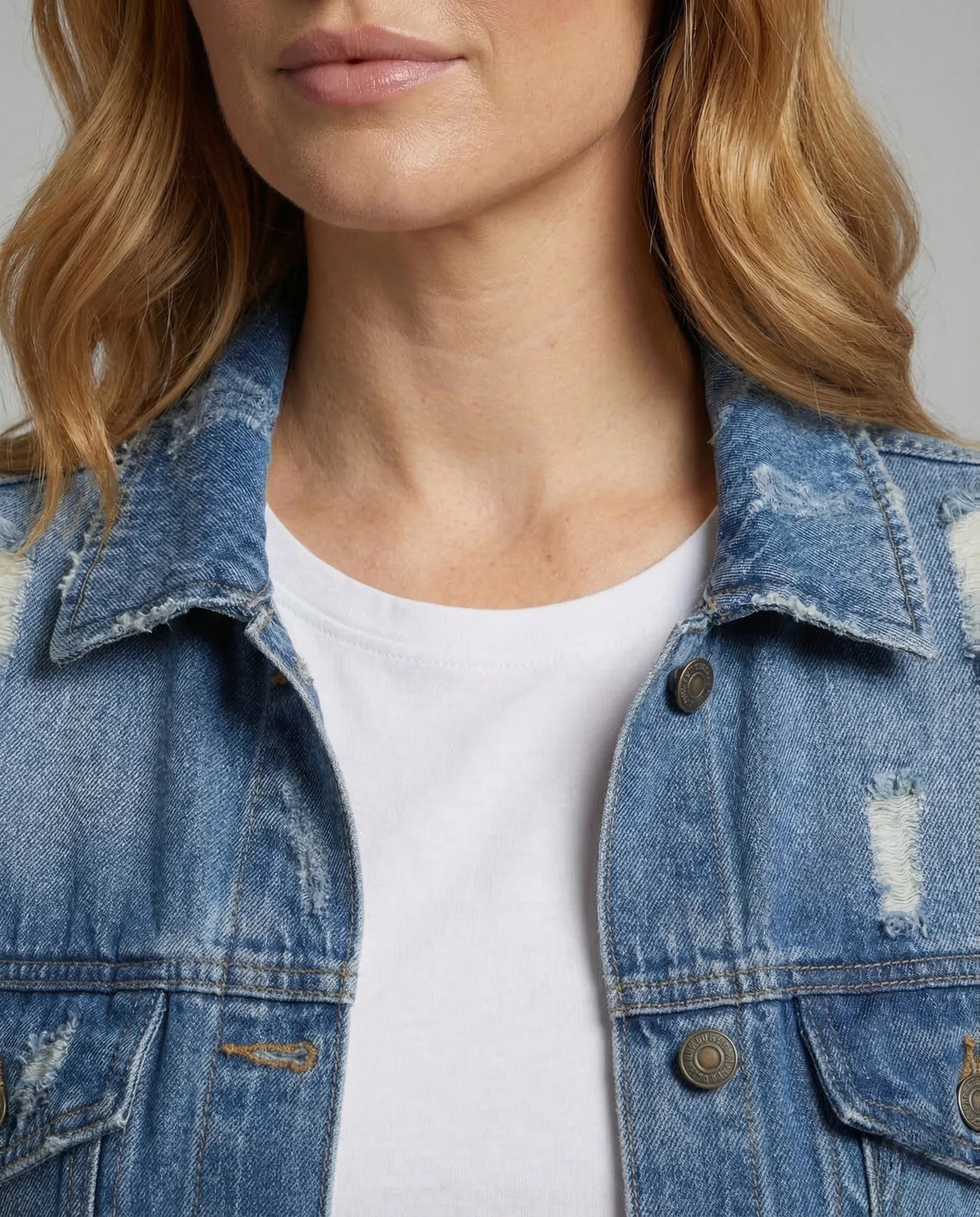 Damen Jeansmantel Lang Fransen - Image 3