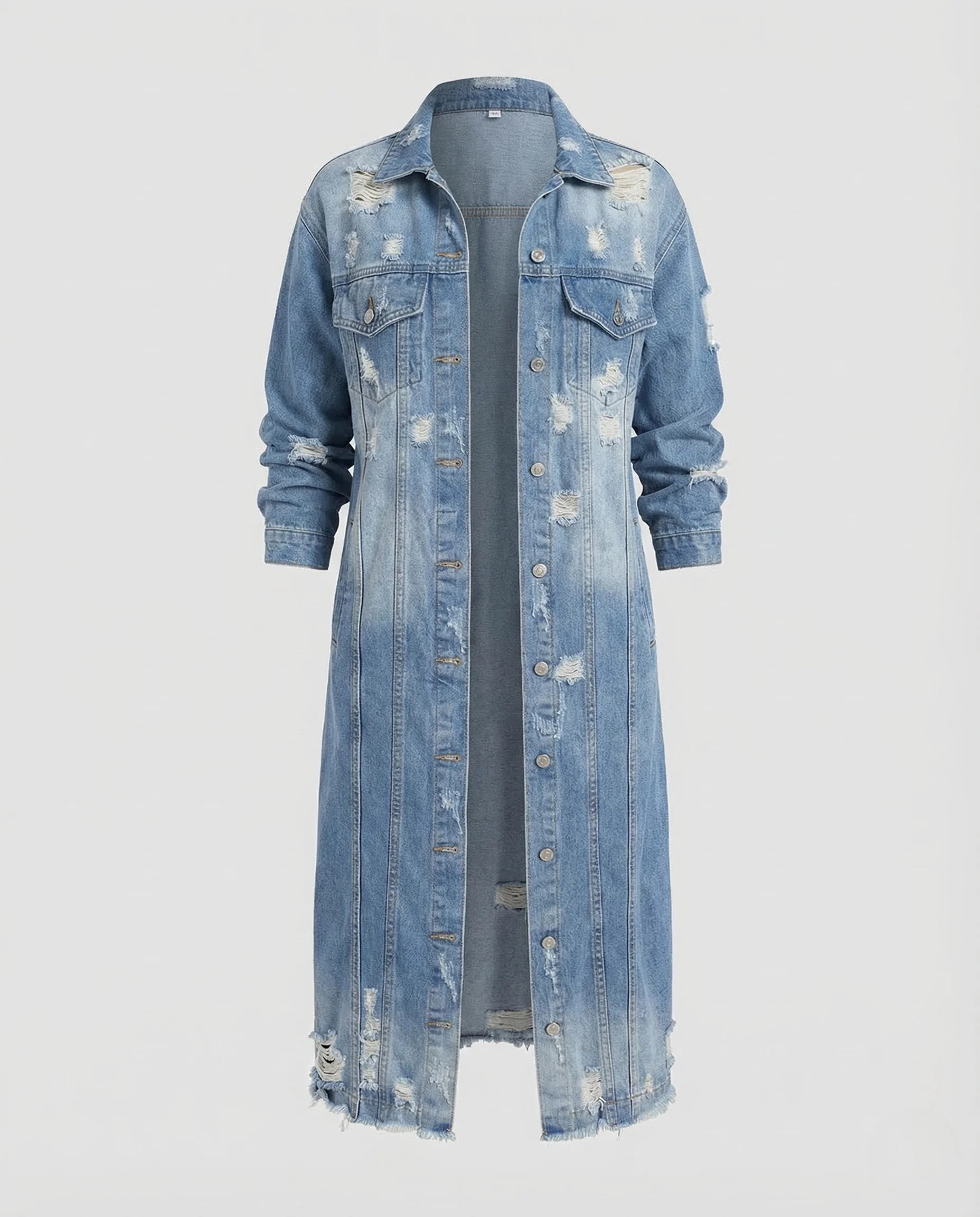 Damen Jeansmantel Lang Fransen - Image 5