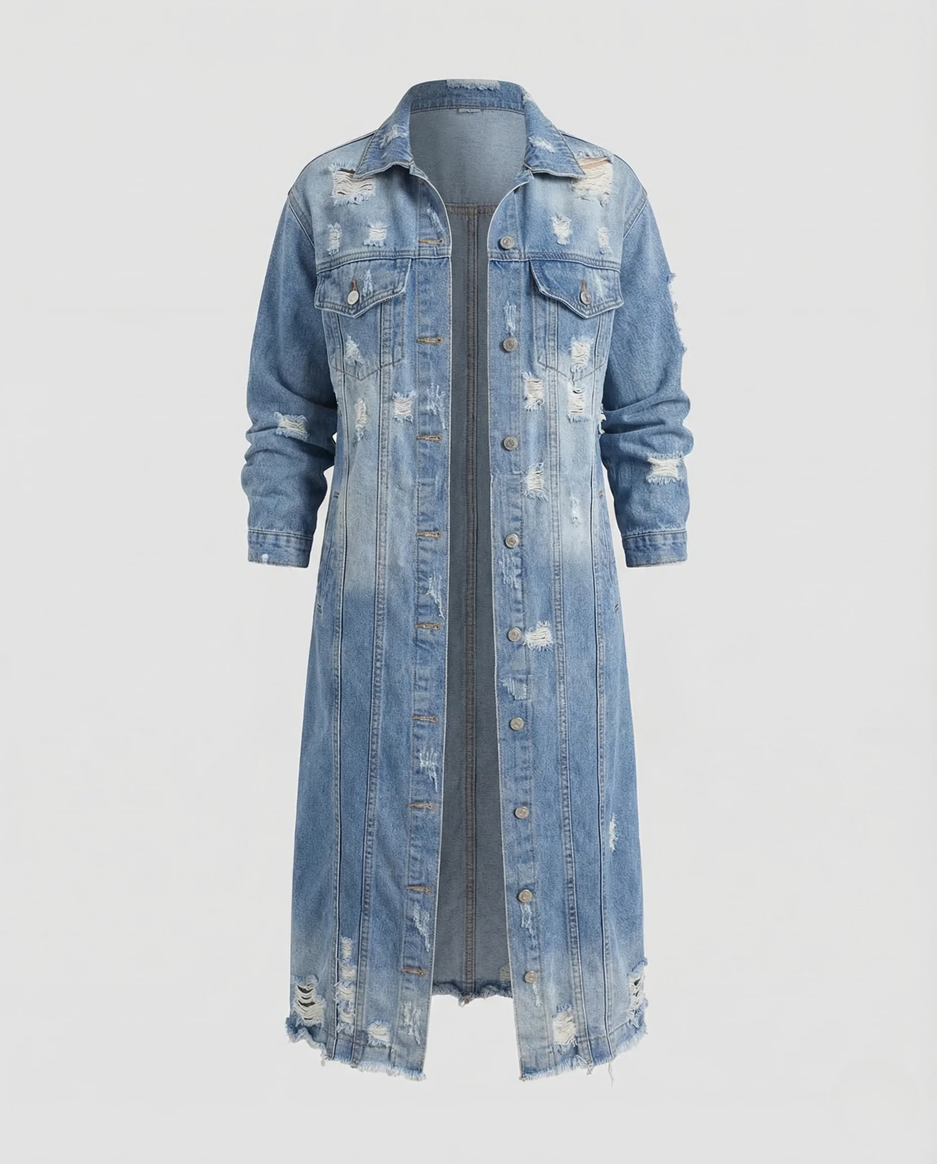 Damen Jeansmantel Lang Taschen - Image 5