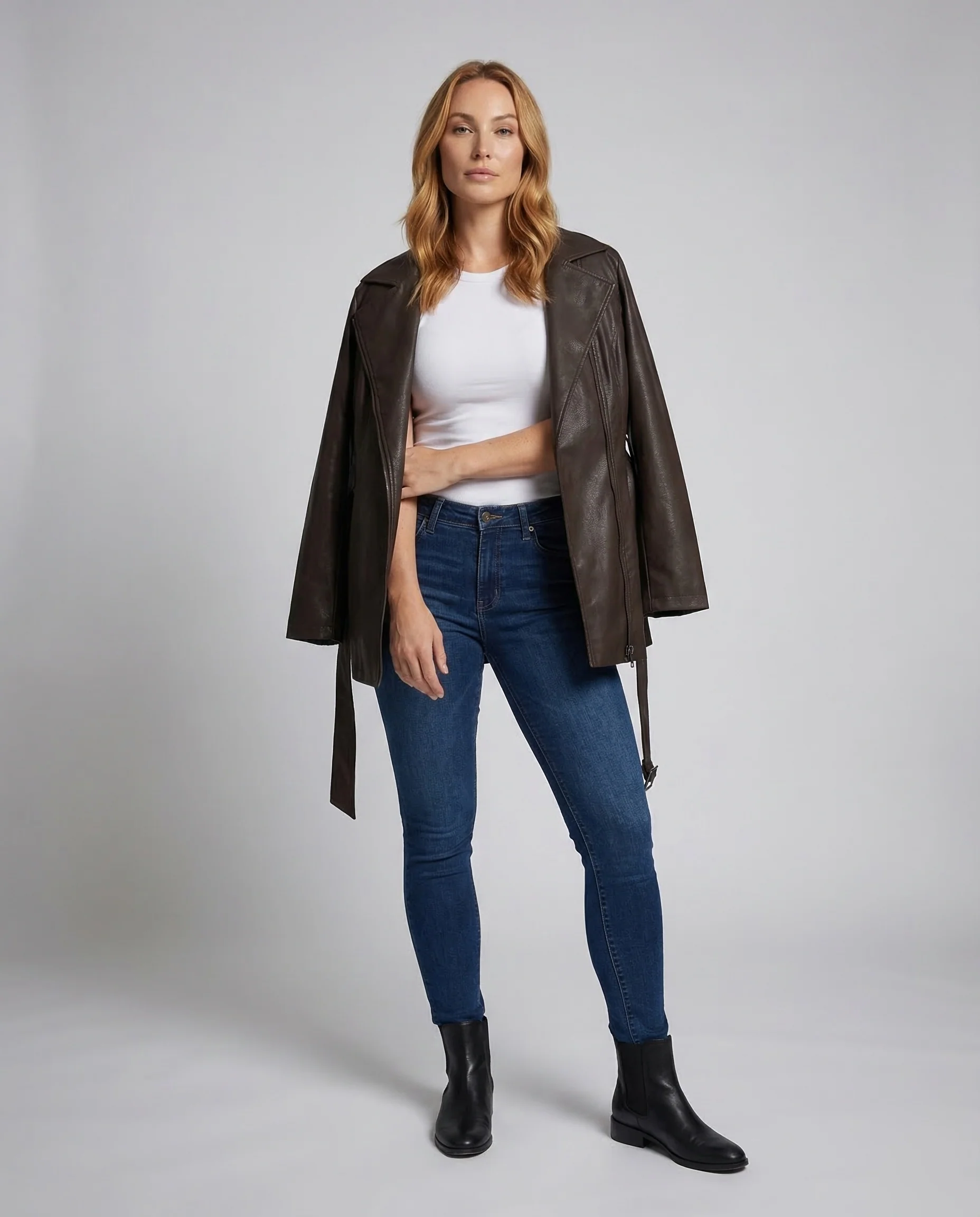 Damen Lederimitat Trench Lang