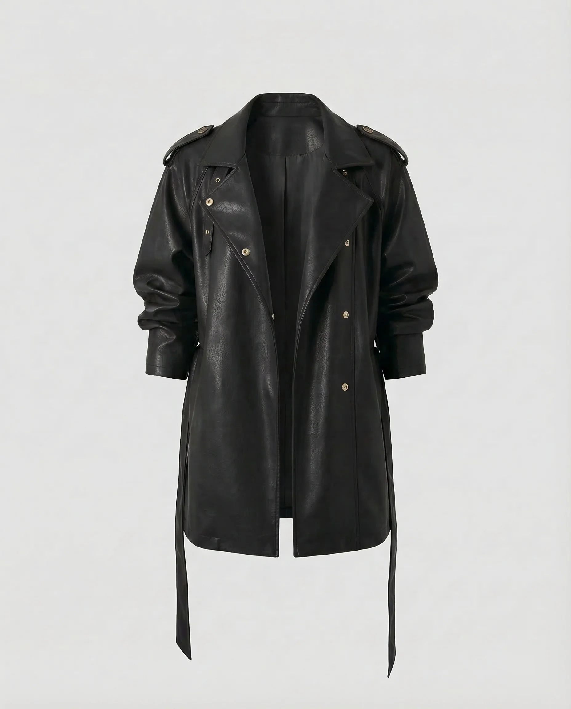 Damen Lederimitat Trench Lang - Image 6