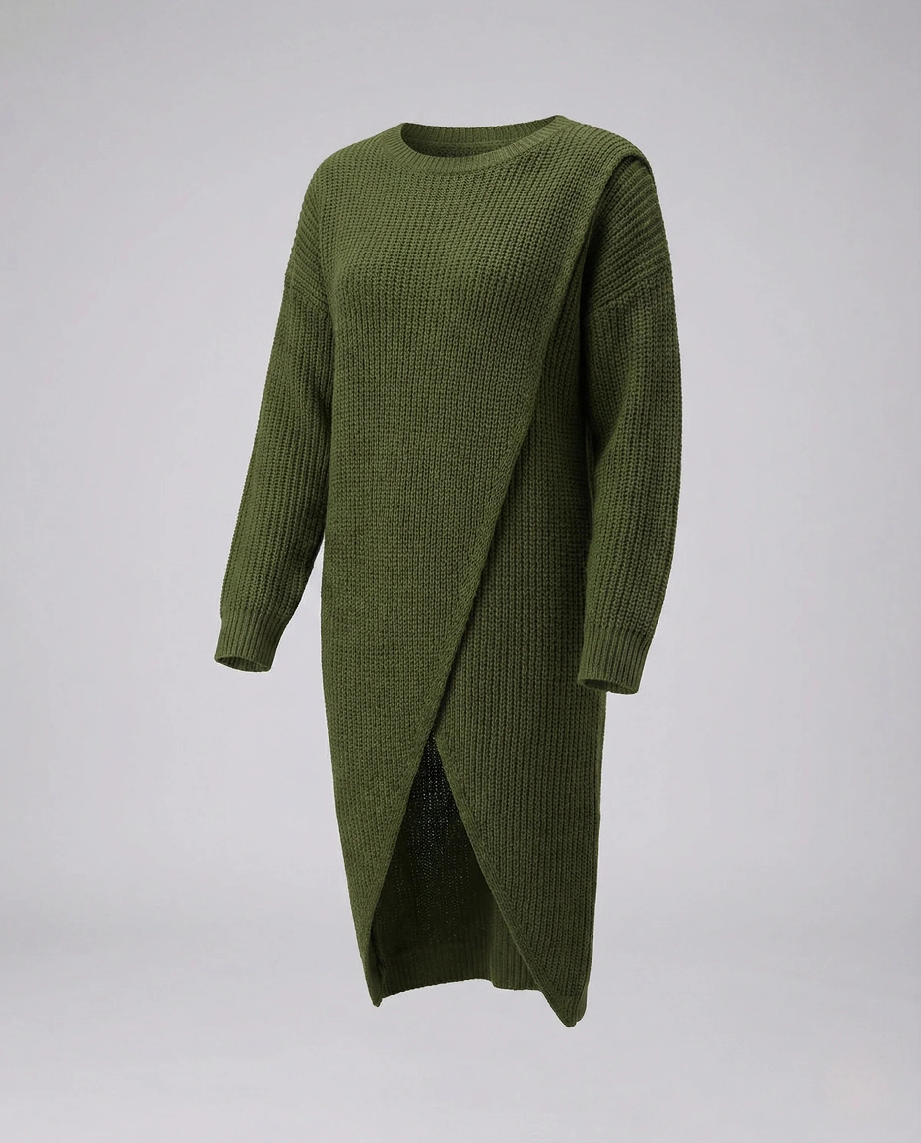 Damen Langer Strickpullover mit Wickelfront - Image 6
