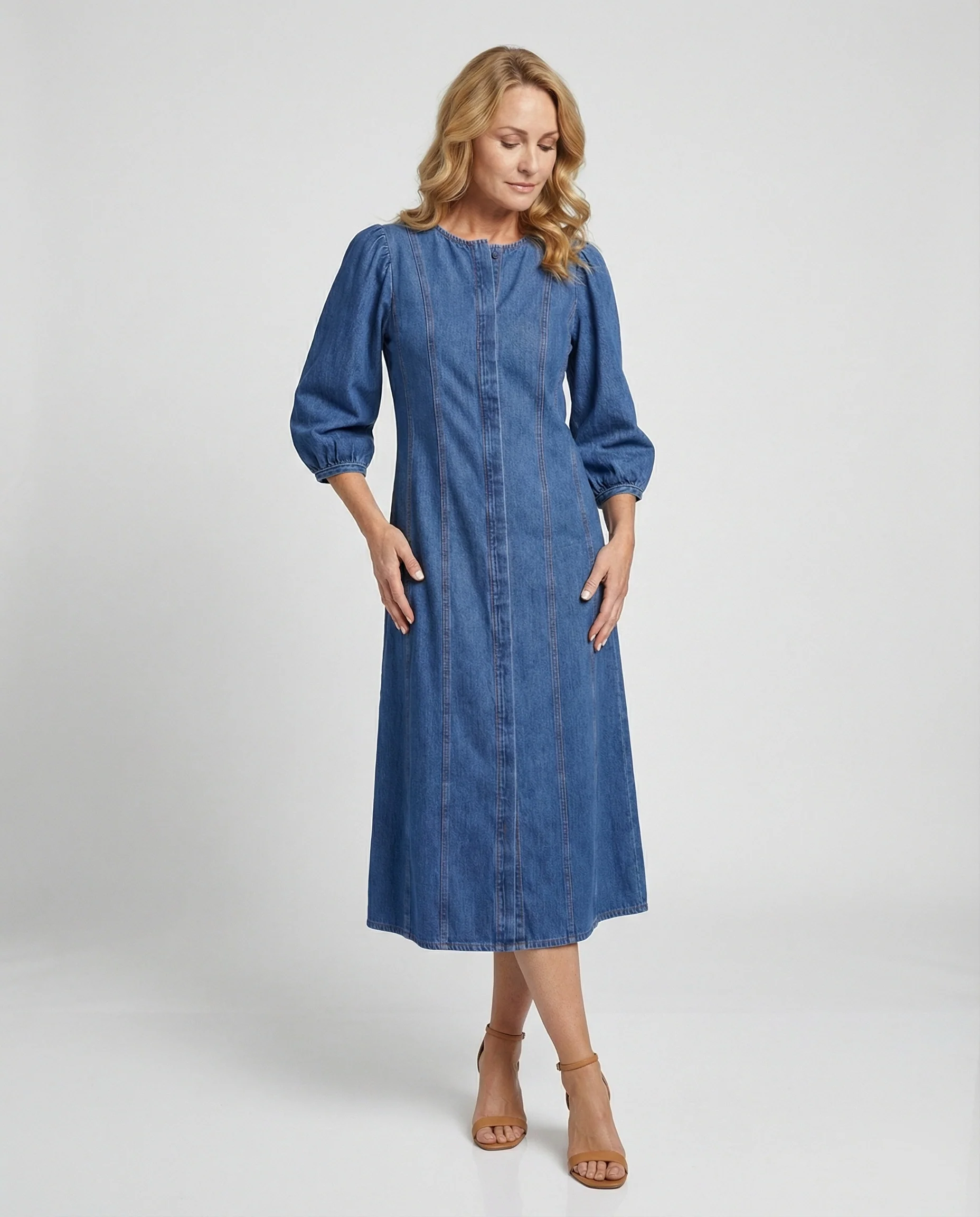 Freizeitkleid Damen Denim A-Linie - Image 2
