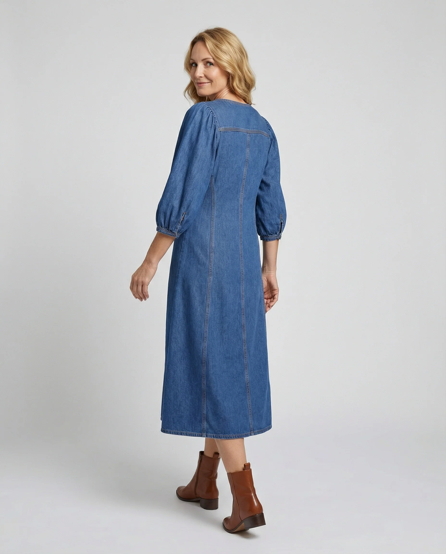 Freizeitkleid Damen Denim A-Linie - Image 3