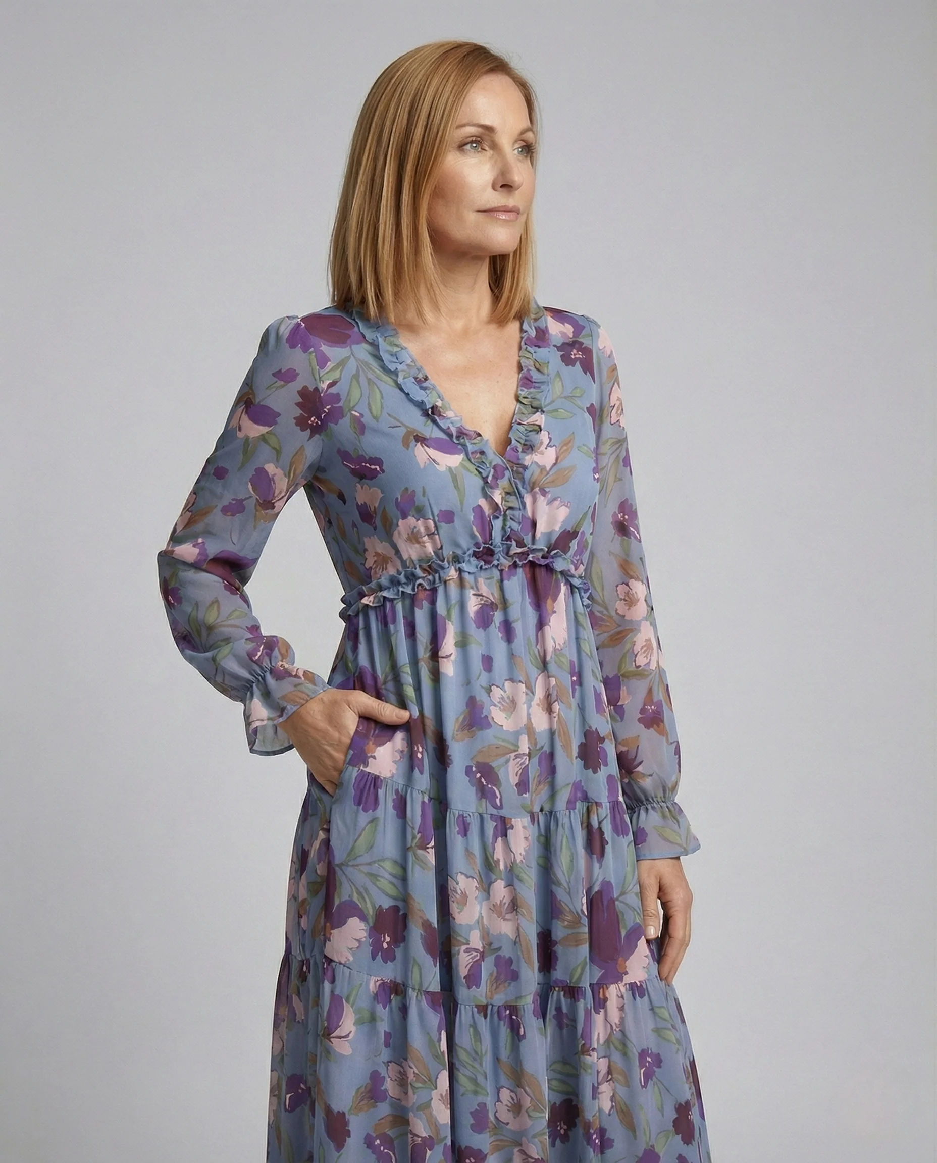 Damen Maxikleid Sommer floral mit Gürtel - Image 2
