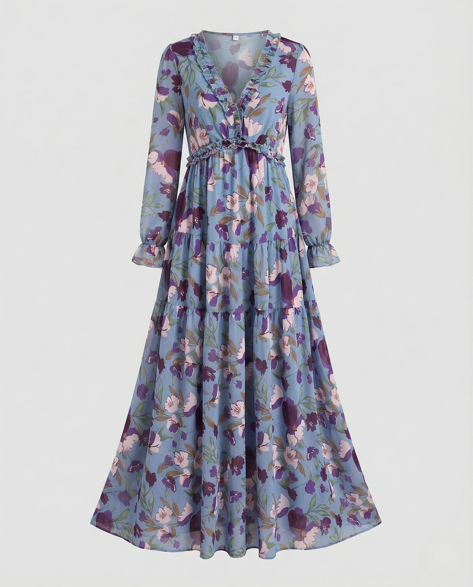 Damen Maxikleid Sommer floral mit Gürtel - Image 4