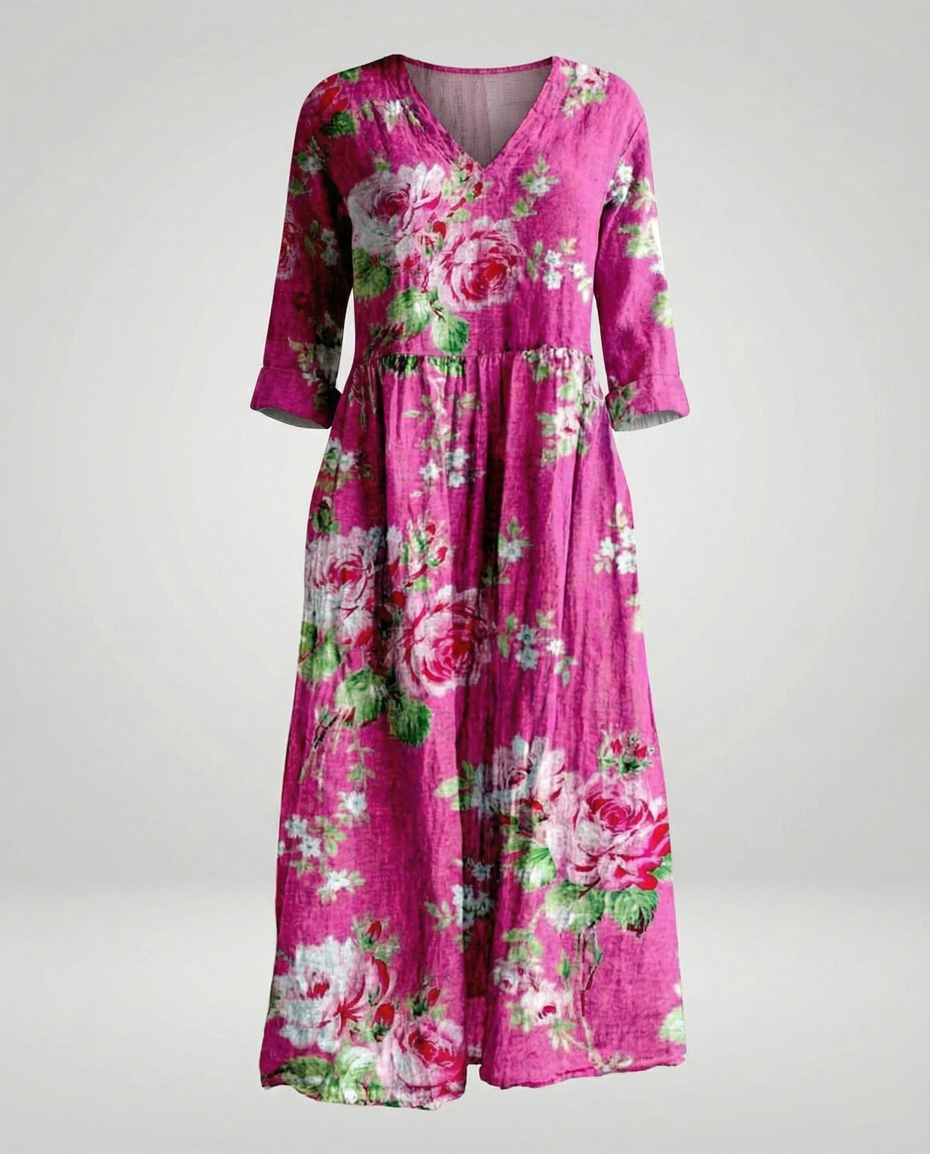 Damen Maxikleid Sommer Leinenoptik V-Ausschnitt - Image 10
