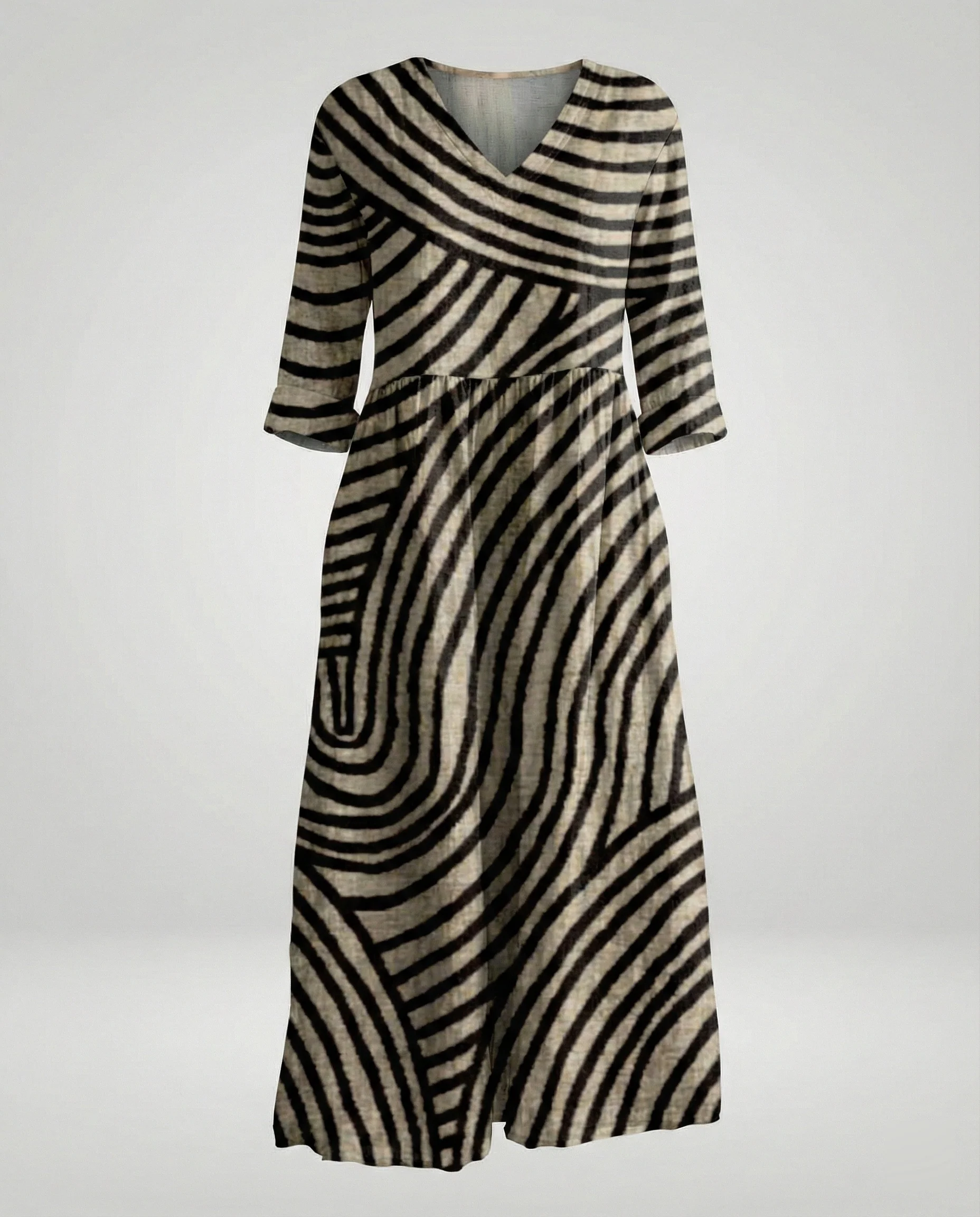 Damen Maxikleid Sommer Leinenoptik V-Ausschnitt - Image 11
