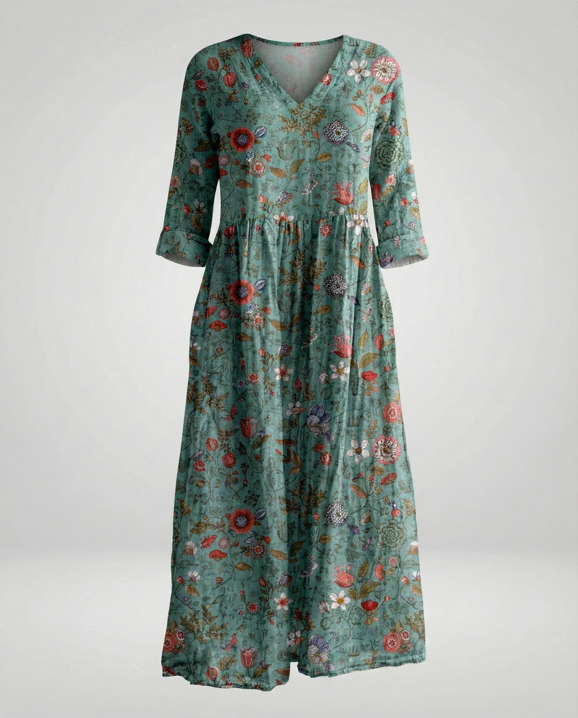 Damen Maxikleid Sommer Leinenoptik V-Ausschnitt - Image 13