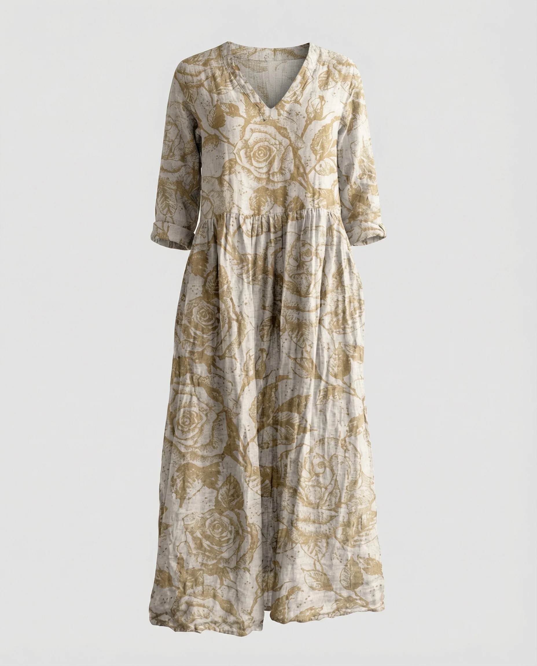 Damen Maxikleid Sommer Leinenoptik V-Ausschnitt - Image 15