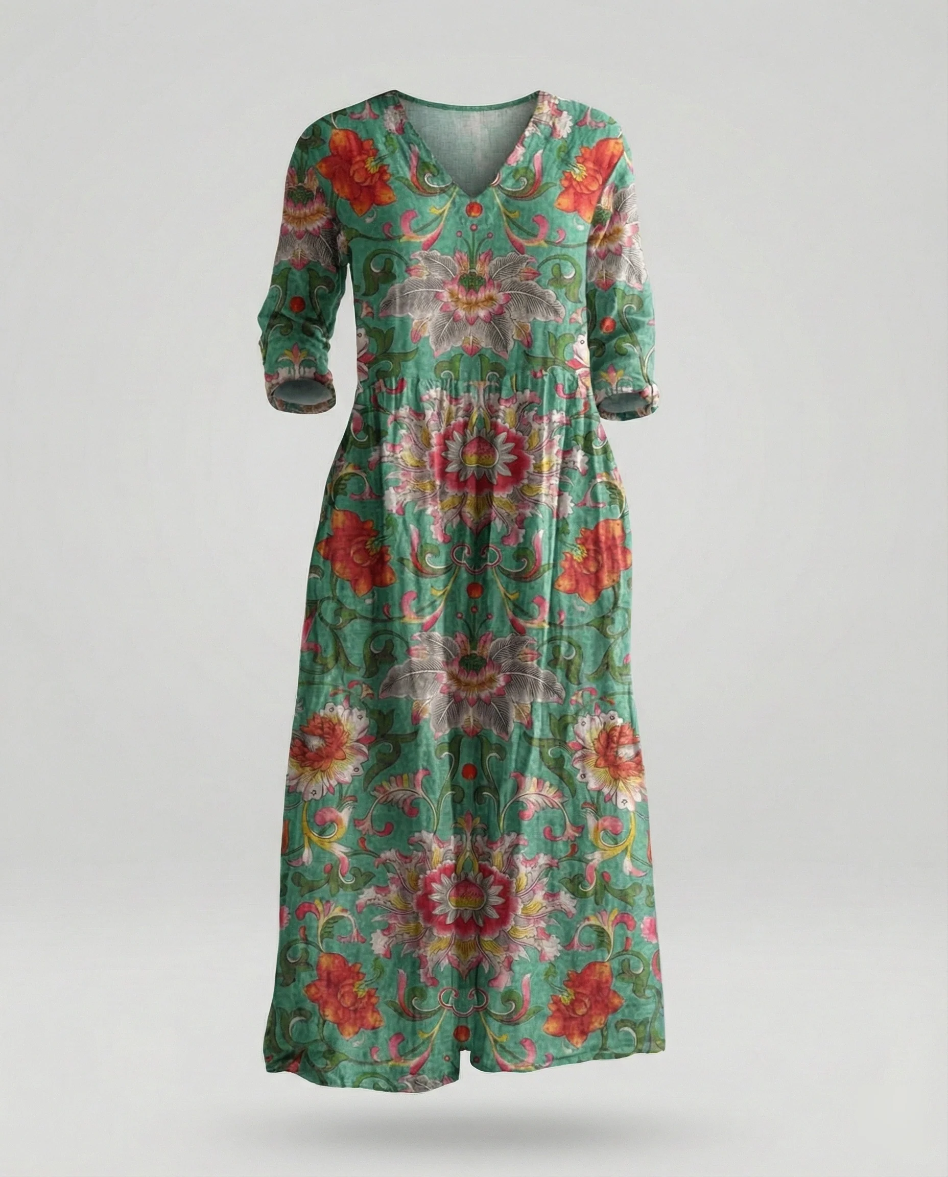 Damen Maxikleid Sommer Leinenoptik V-Ausschnitt - Image 19