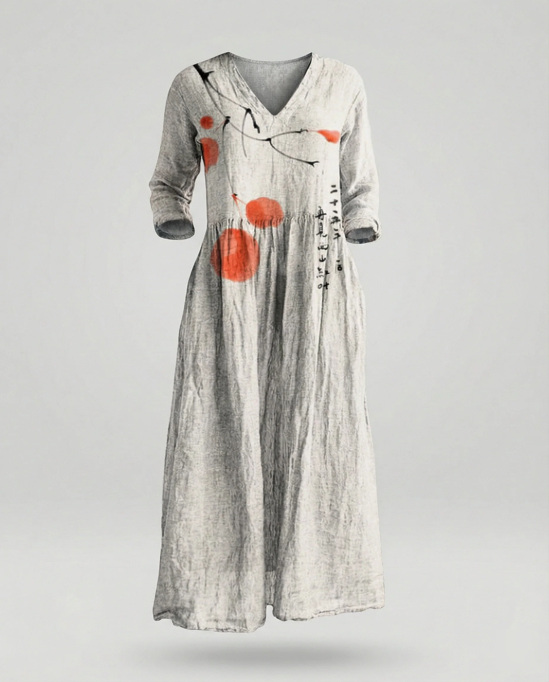Damen Maxikleid Sommer Leinenoptik V-Ausschnitt - Image 21