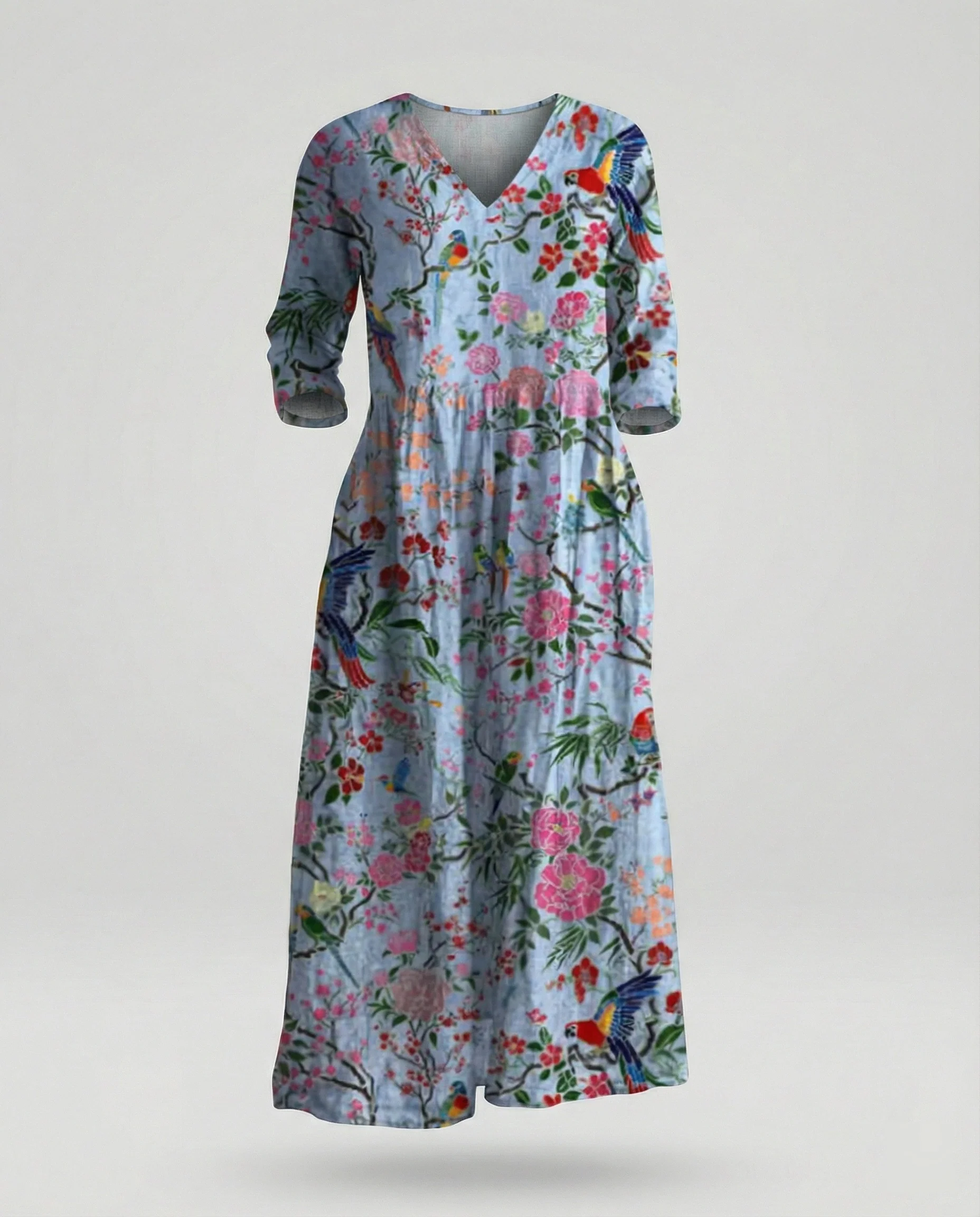 Damen Maxikleid Sommer Leinenoptik V-Ausschnitt - Image 22