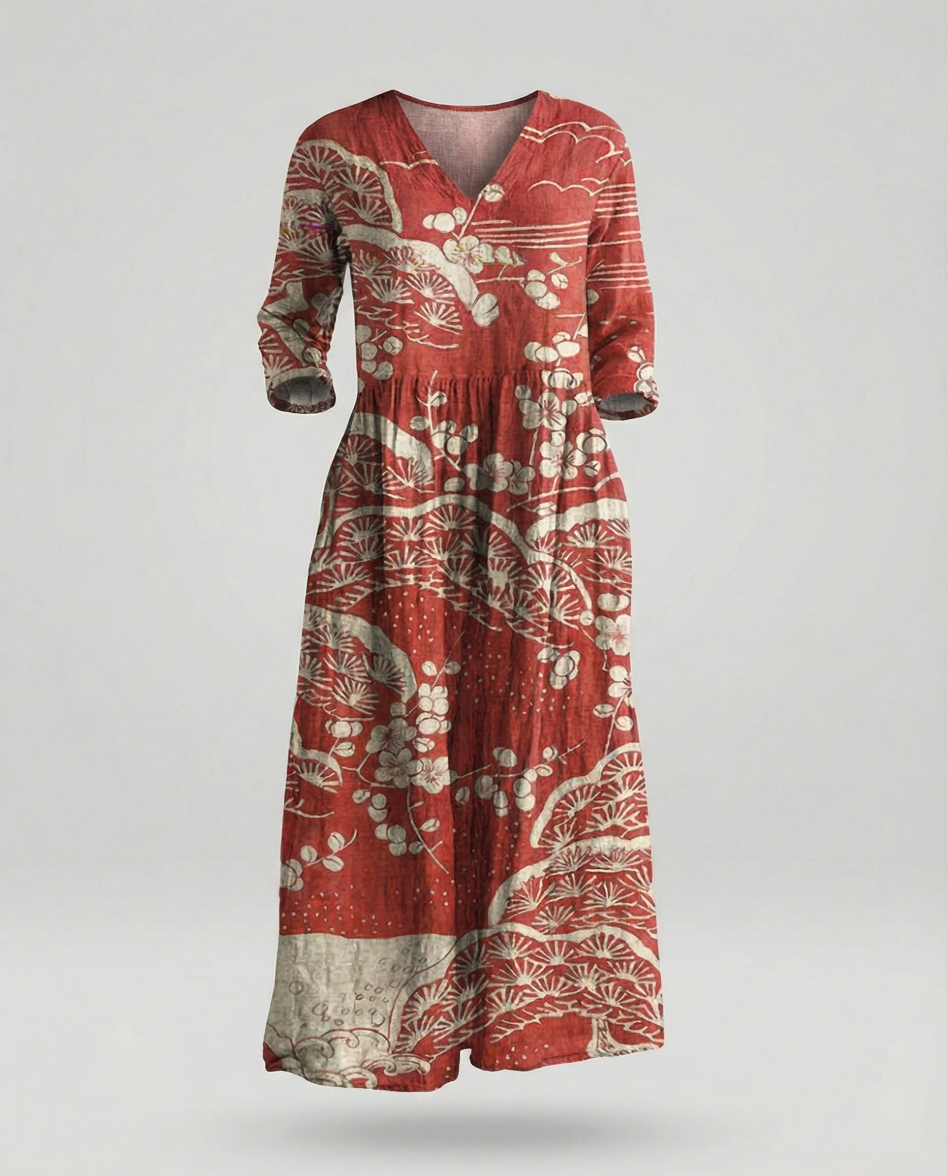 Damen Maxikleid Sommer Leinenoptik V-Ausschnitt - Image 23