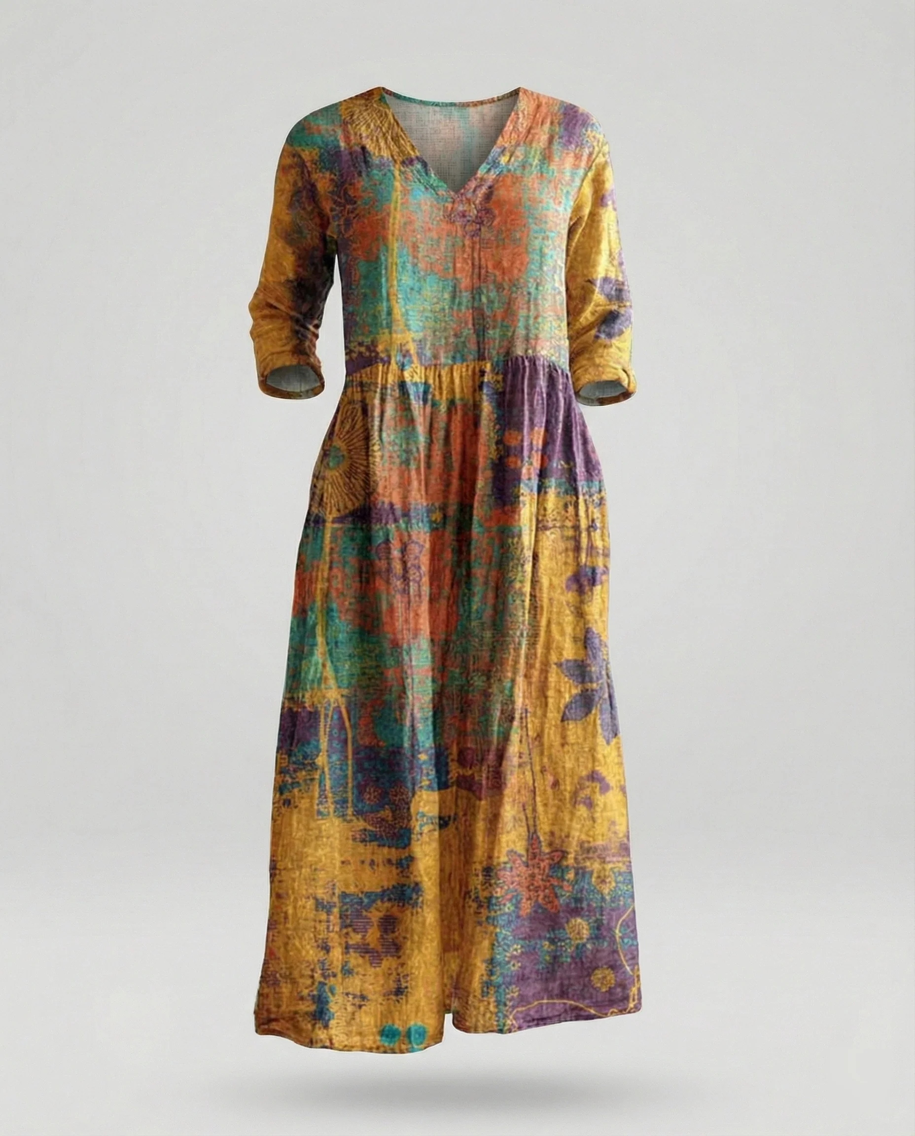 Damen Maxikleid Sommer Leinenoptik V-Ausschnitt - Image 24