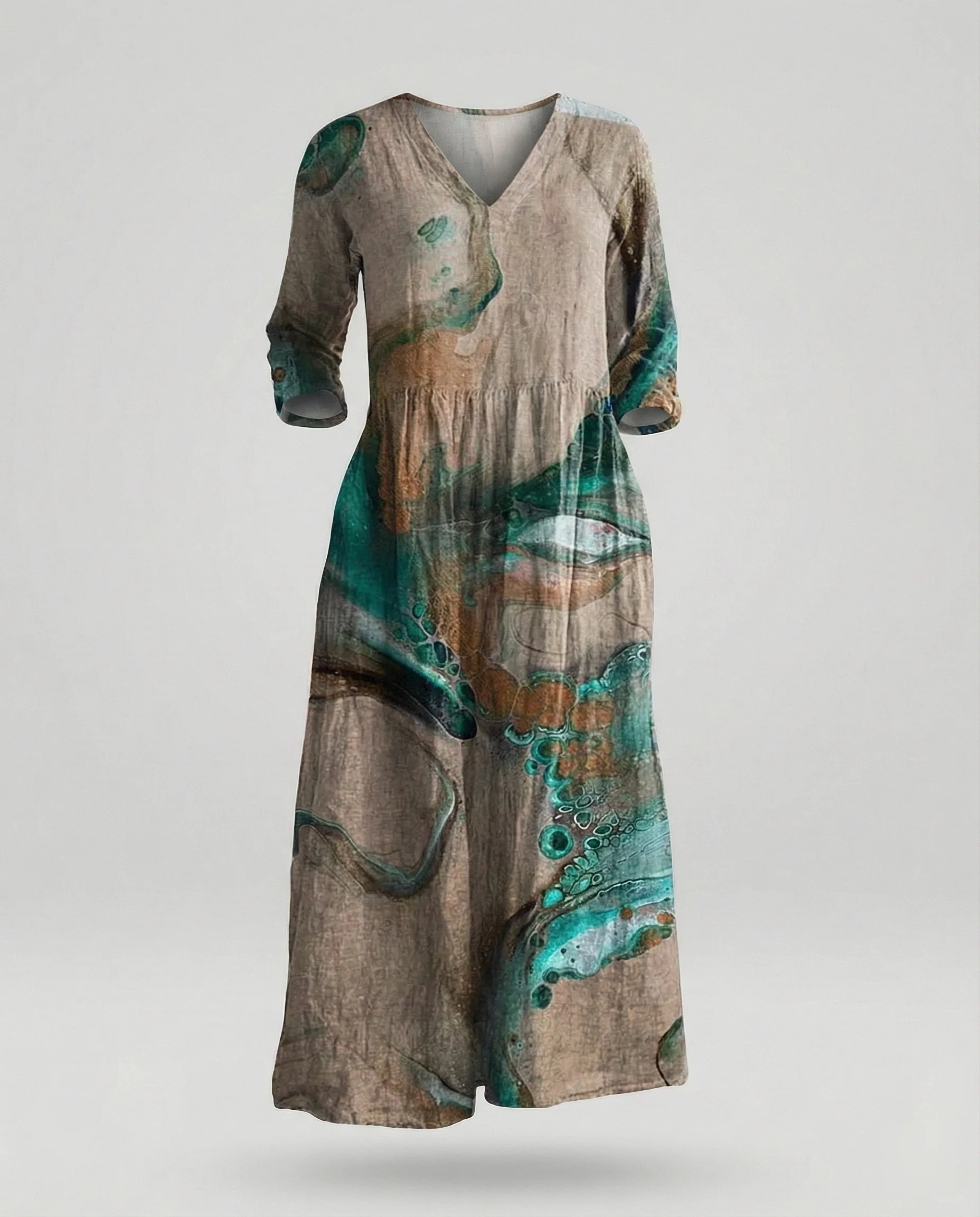 Damen Maxikleid Sommer Leinenoptik V-Ausschnitt - Image 25