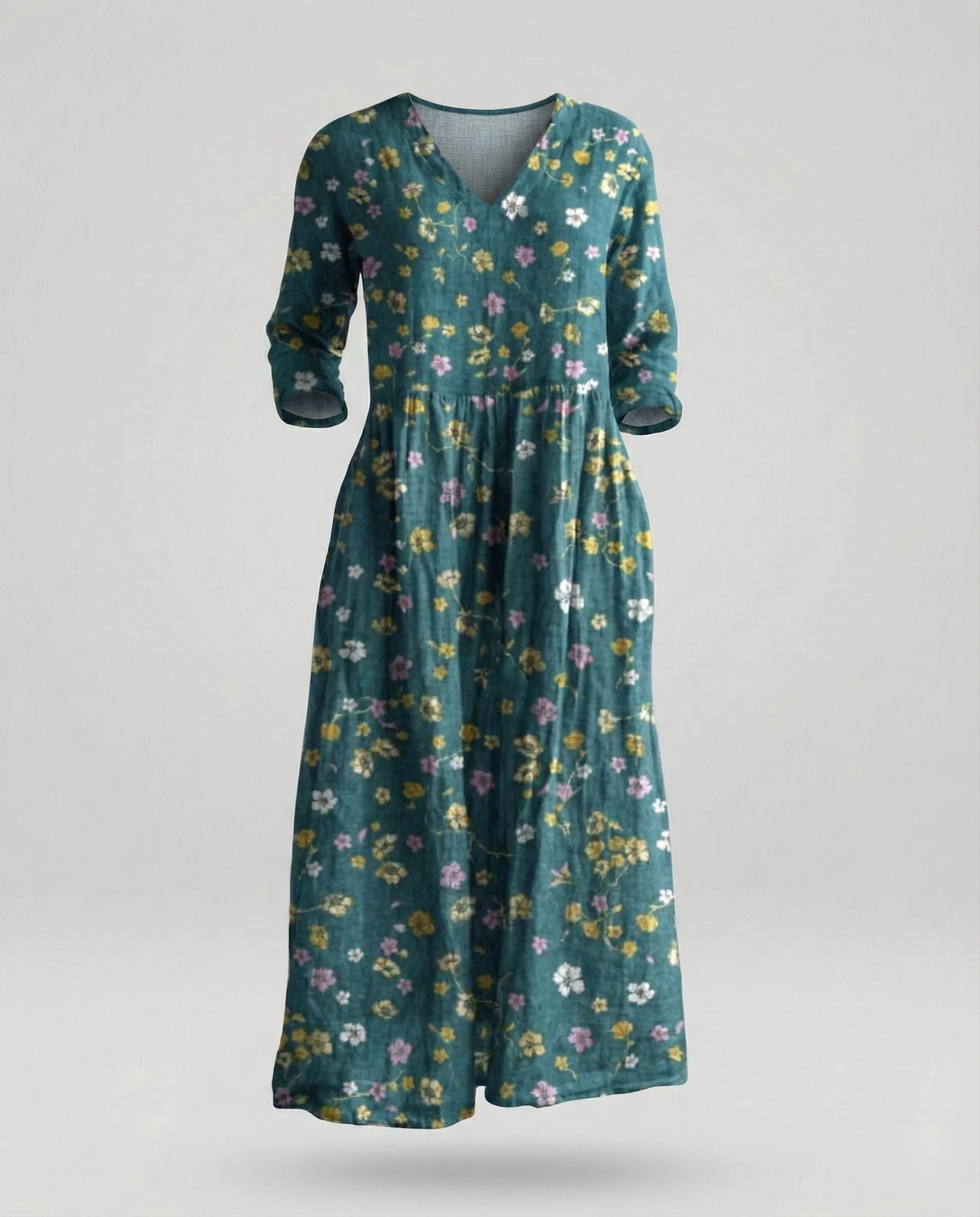 Damen Maxikleid Sommer Leinenoptik V-Ausschnitt - Image 26