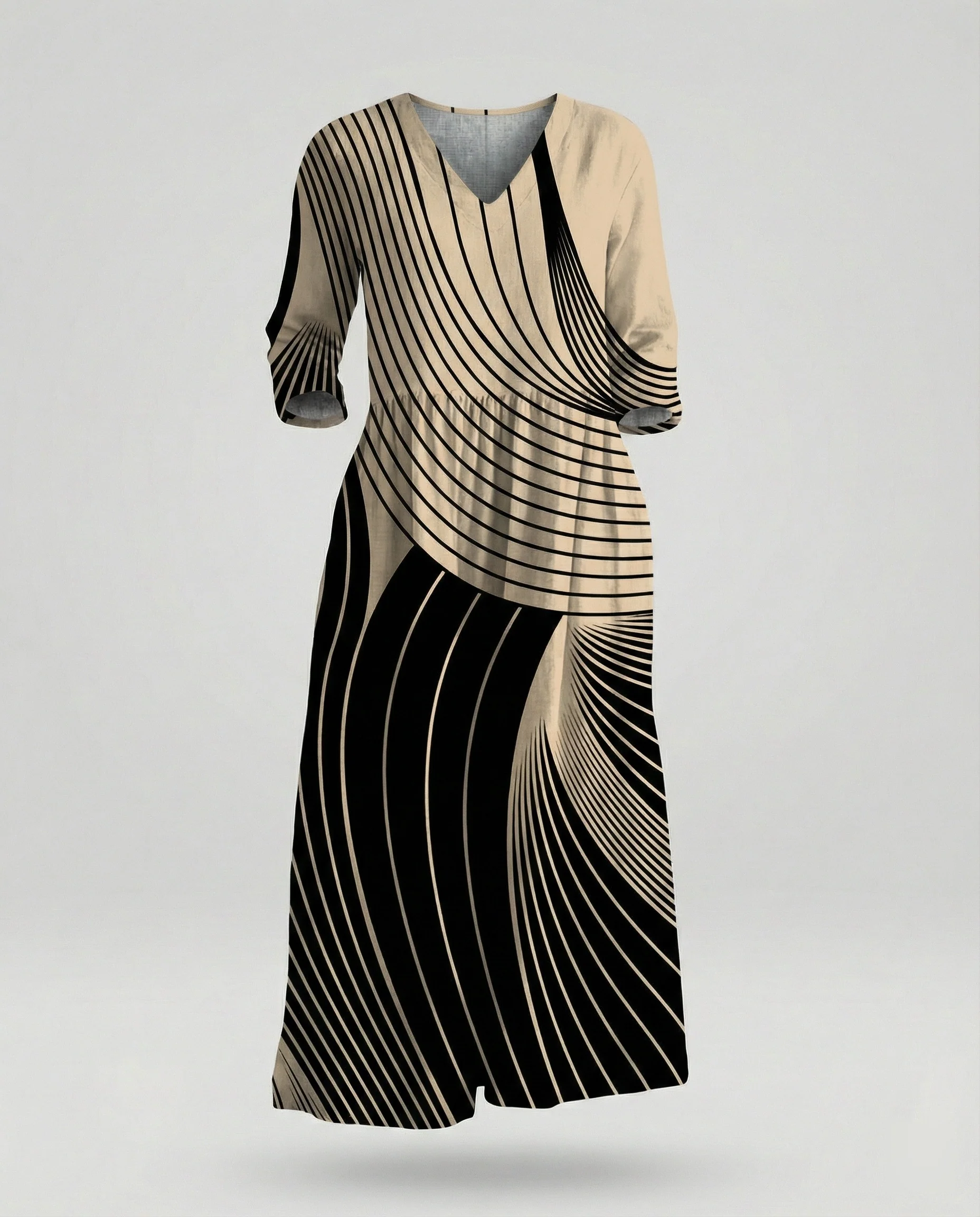 Damen Maxikleid Sommer Leinenoptik V-Ausschnitt - Image 28