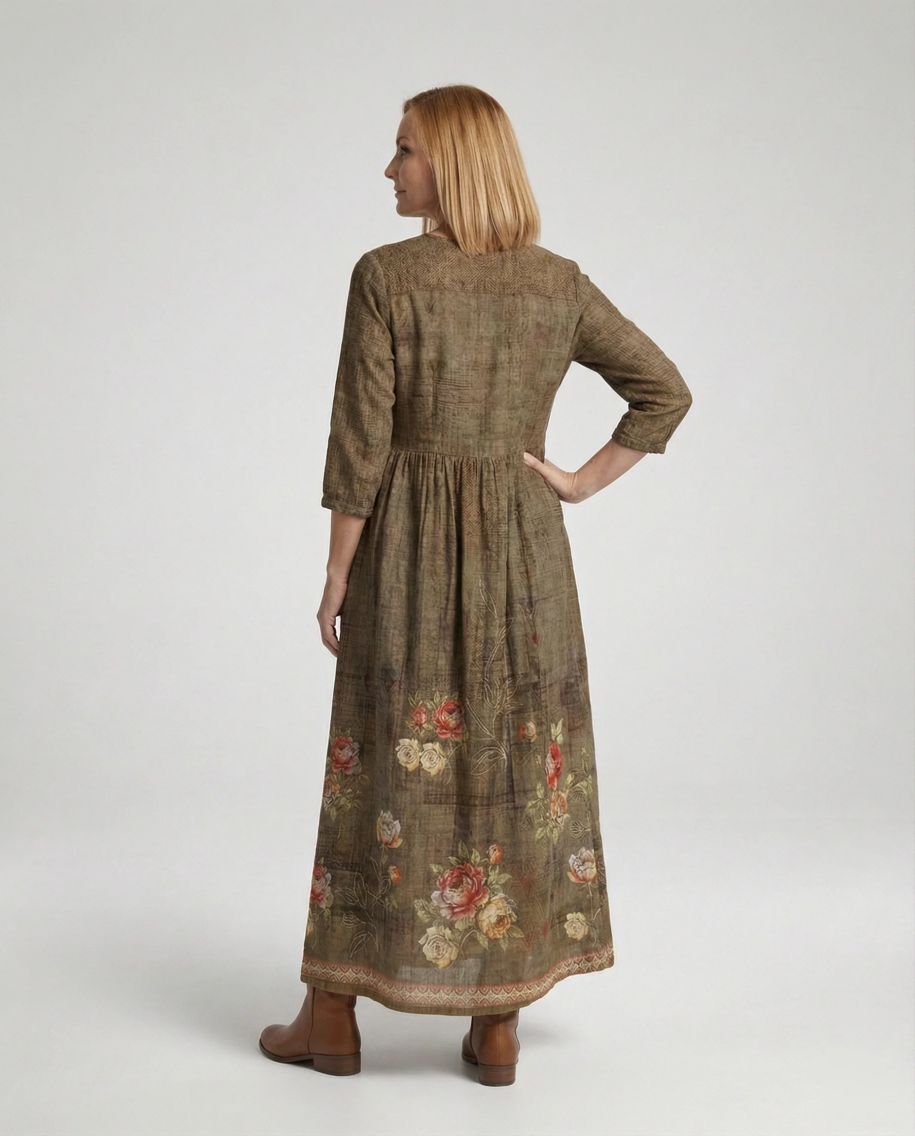 Damen Maxikleid Sommer Leinenoptik V-Ausschnitt - Image 29
