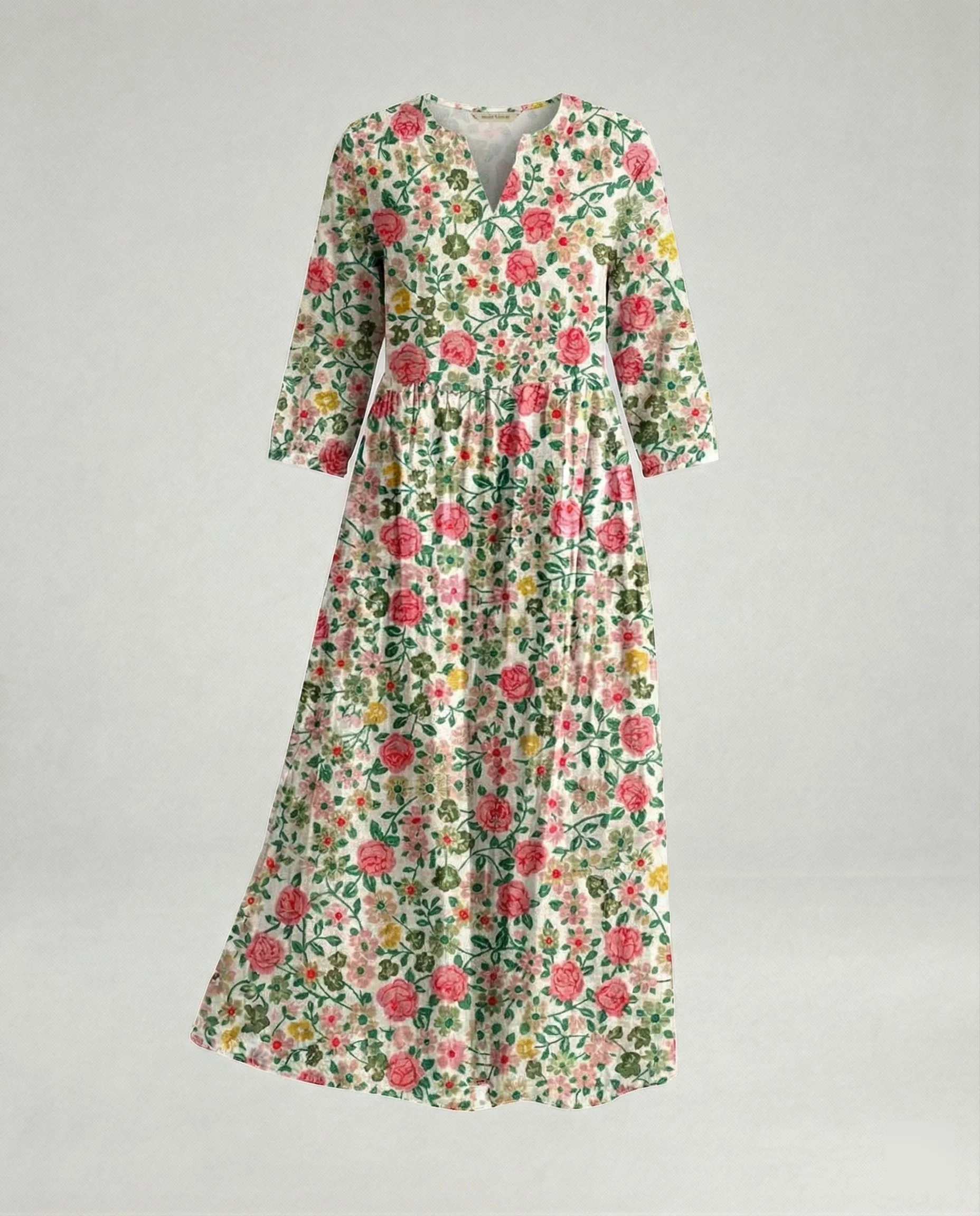 Damen Maxikleid Sommer Leinenoptik V-Ausschnitt - Image 33