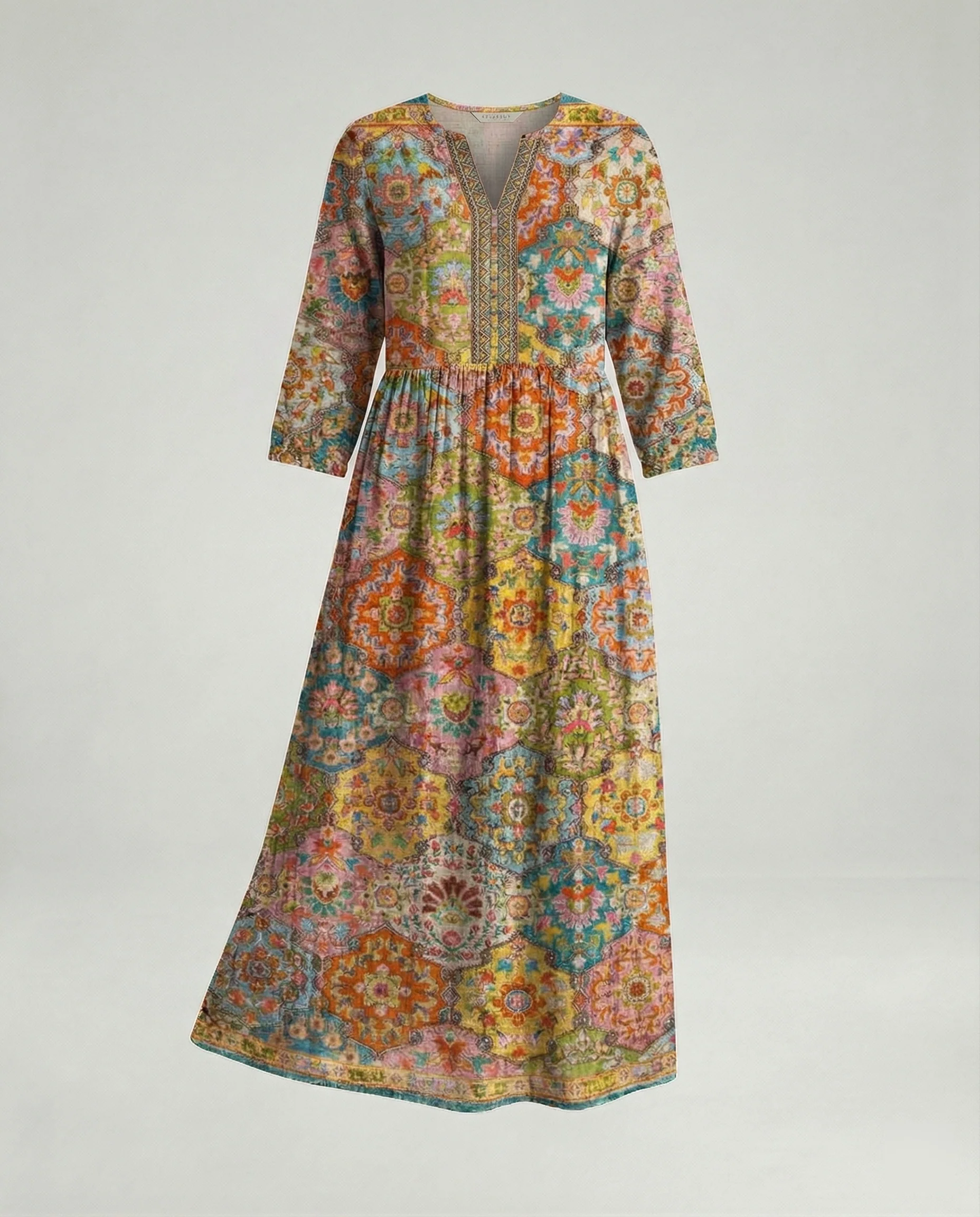 Damen Maxikleid Sommer Leinenoptik V-Ausschnitt - Image 40