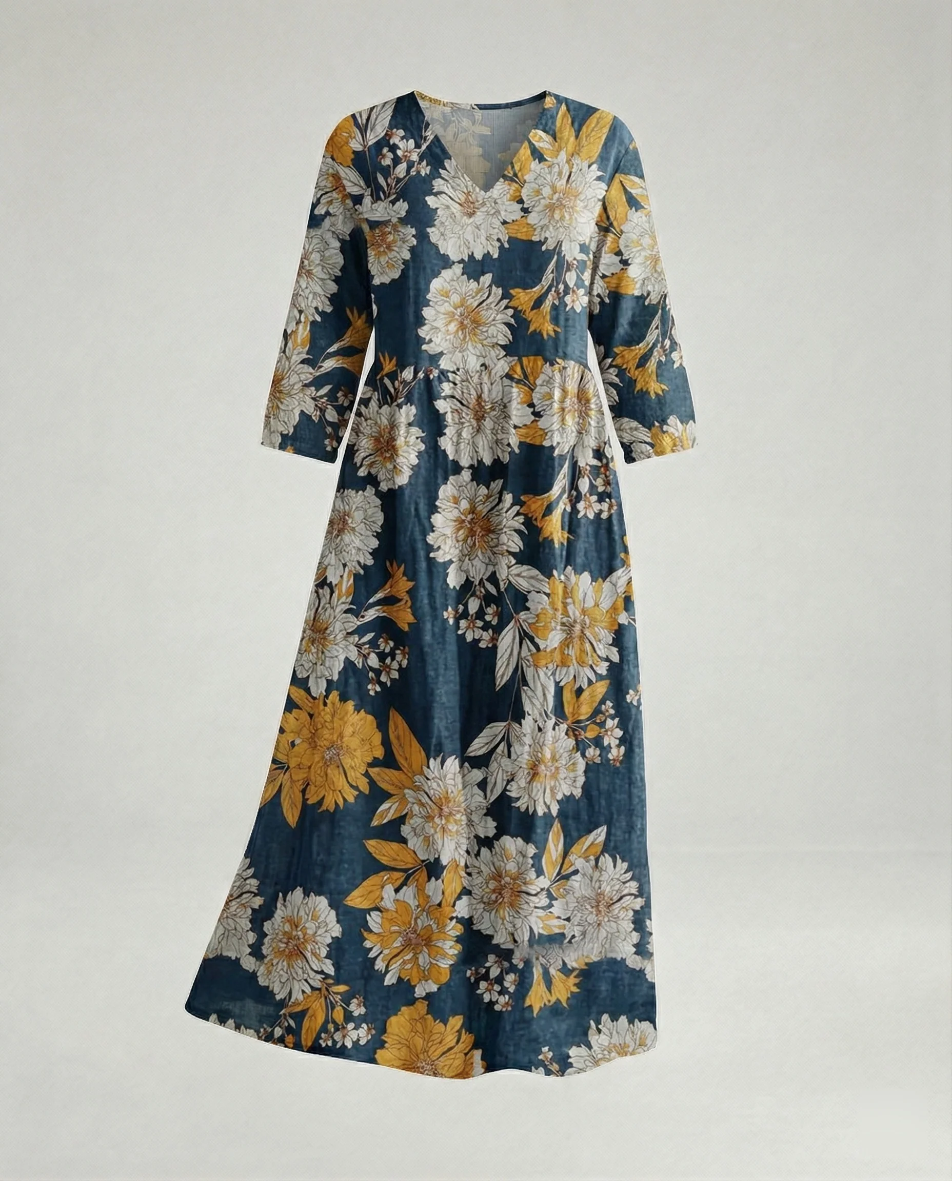 Damen Maxikleid Sommer Leinenoptik V-Ausschnitt - Image 41