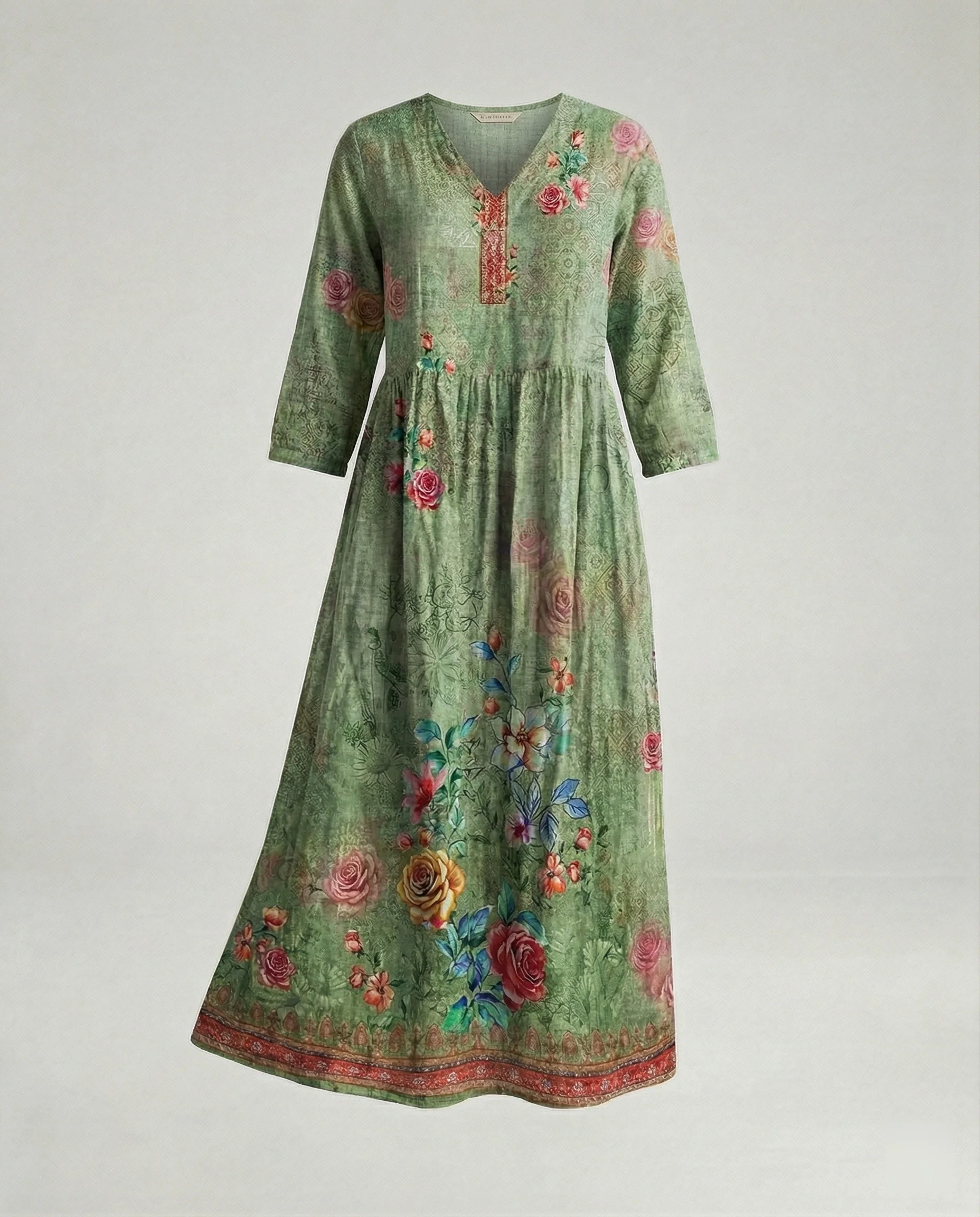 Damen Maxikleid Sommer Leinenoptik V-Ausschnitt - Image 42