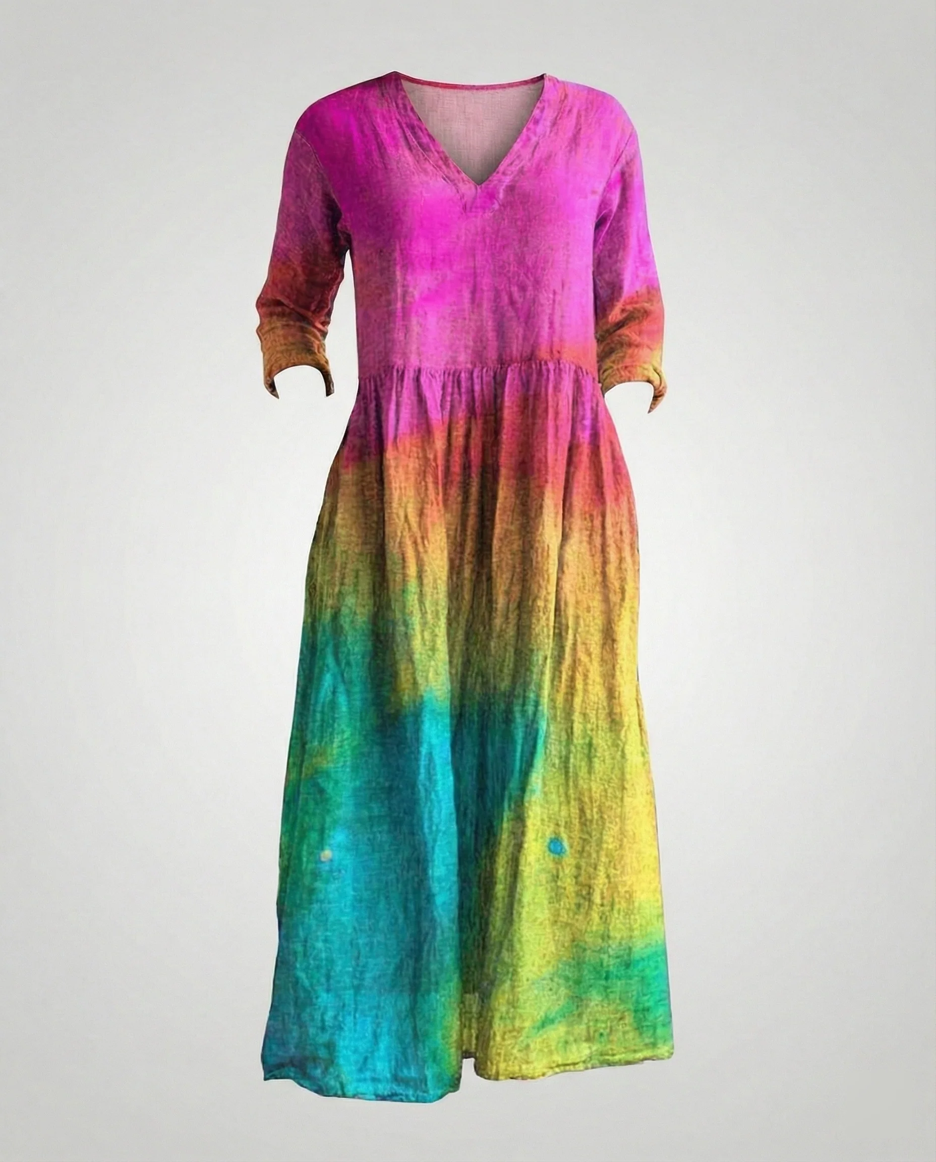 Damen Maxikleid Sommer Leinenoptik V-Ausschnitt - Image 43