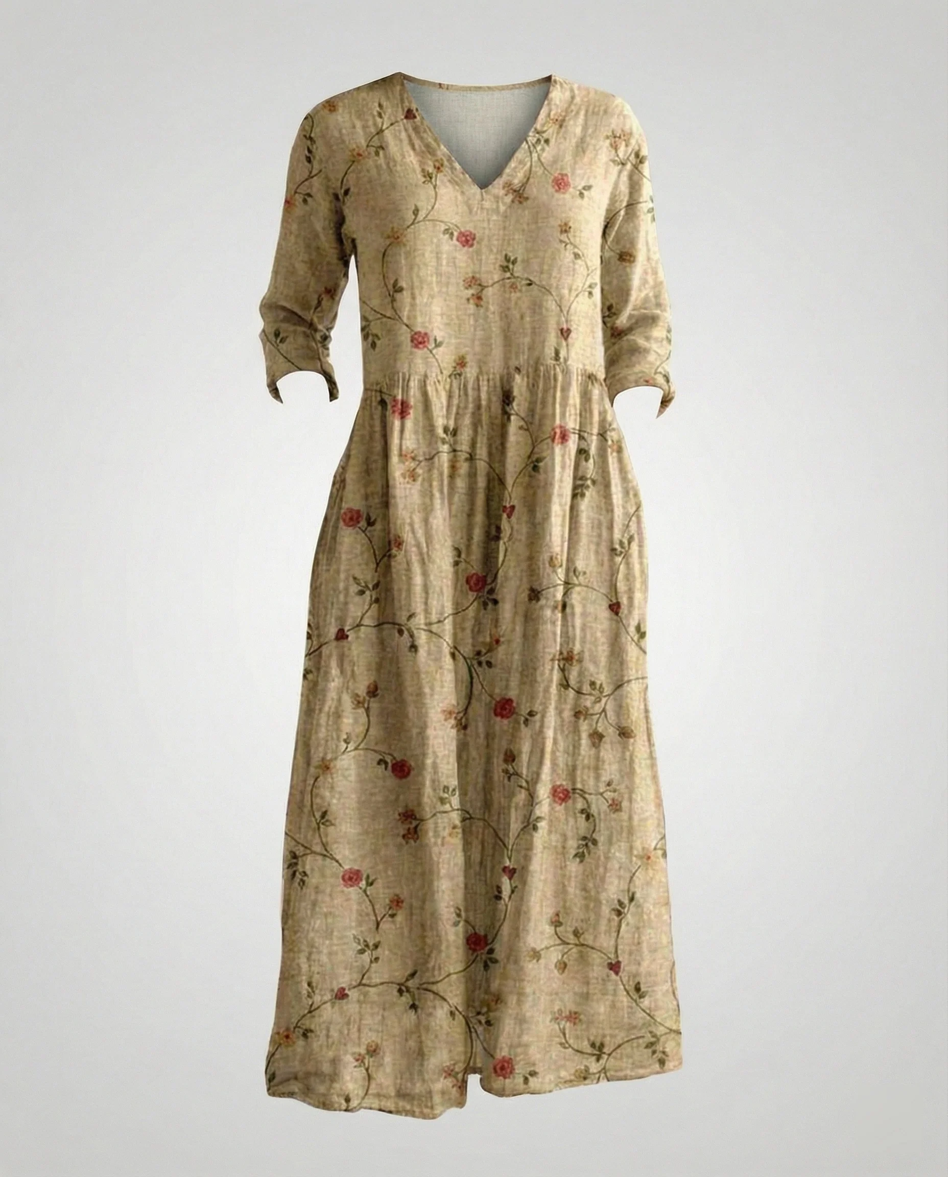Damen Maxikleid Sommer Leinenoptik V-Ausschnitt - Image 44