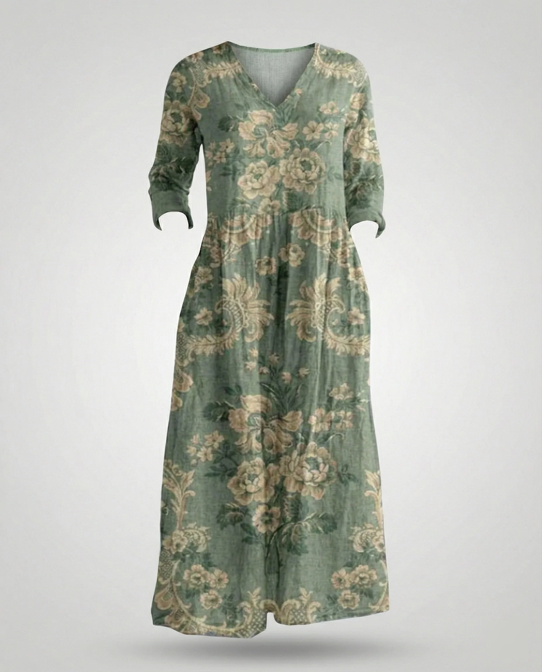 Damen Maxikleid Sommer Leinenoptik V-Ausschnitt - Image 45