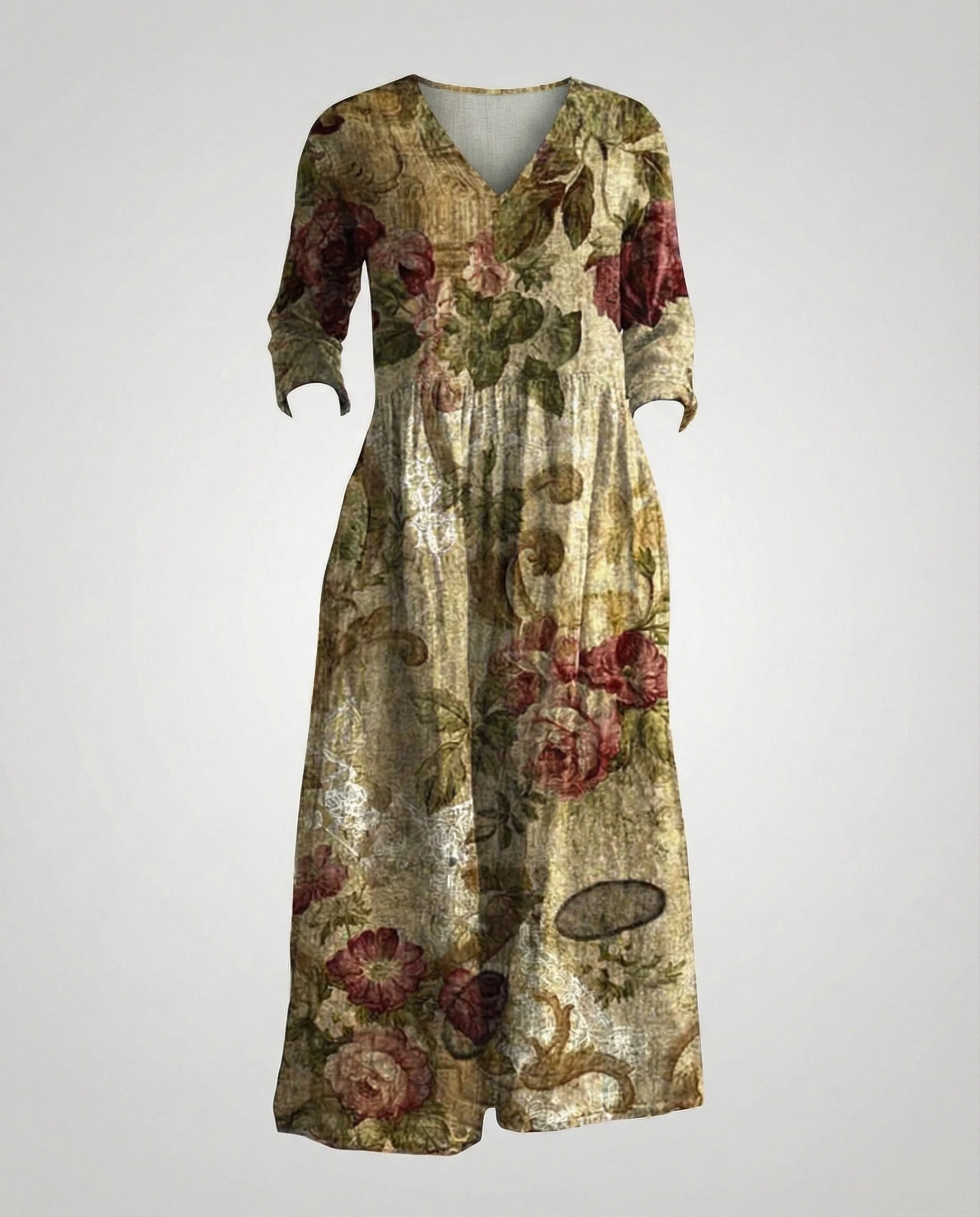 Damen Maxikleid Sommer Leinenoptik V-Ausschnitt - Image 46