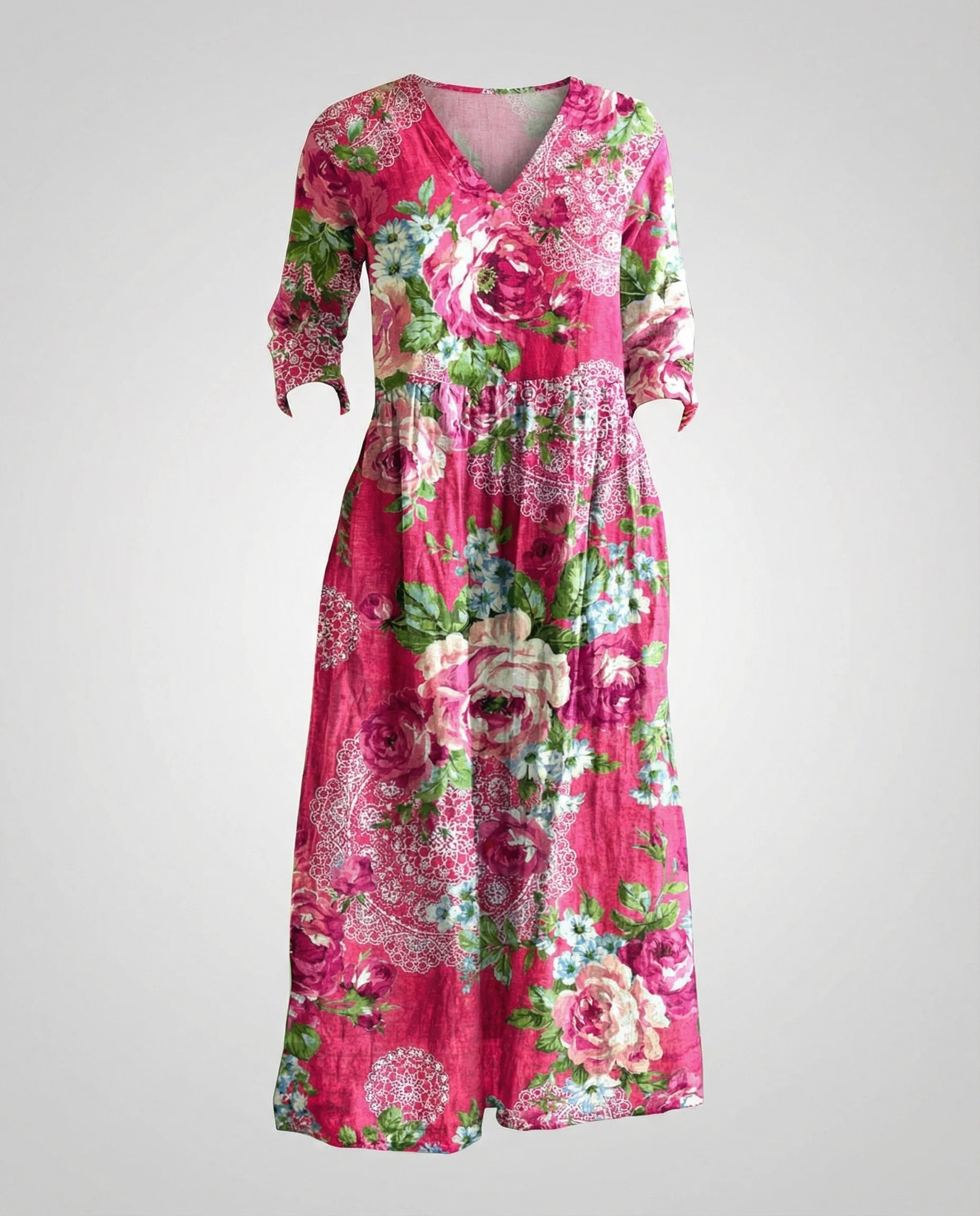 Damen Maxikleid Sommer Leinenoptik V-Ausschnitt - Image 51